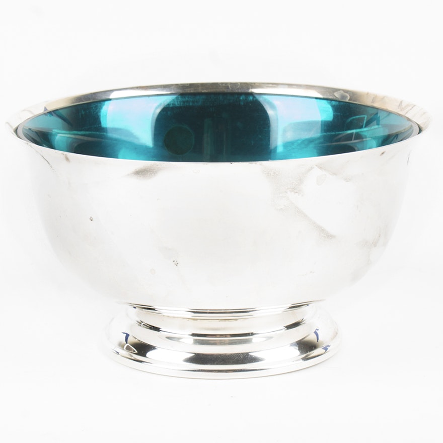 Lunt Sterling Silver Paul Revere Reproduction Bowl with Blue Glass Insert