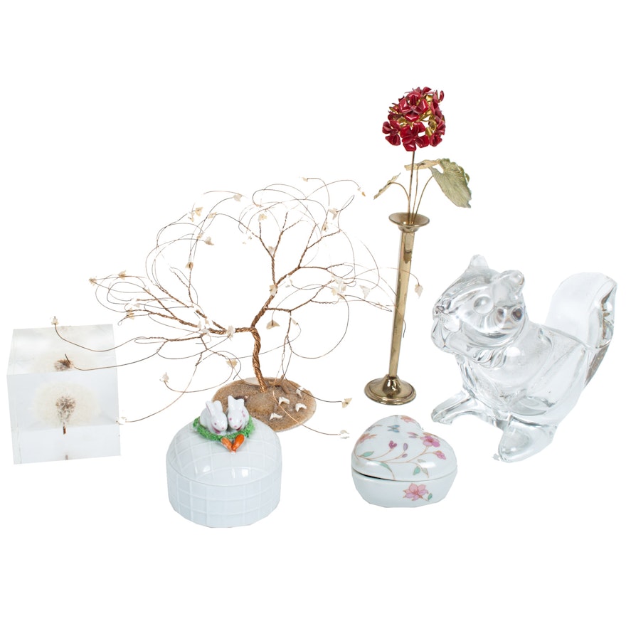 Assortment of Home Decor and Porcelain Trinket Boxes