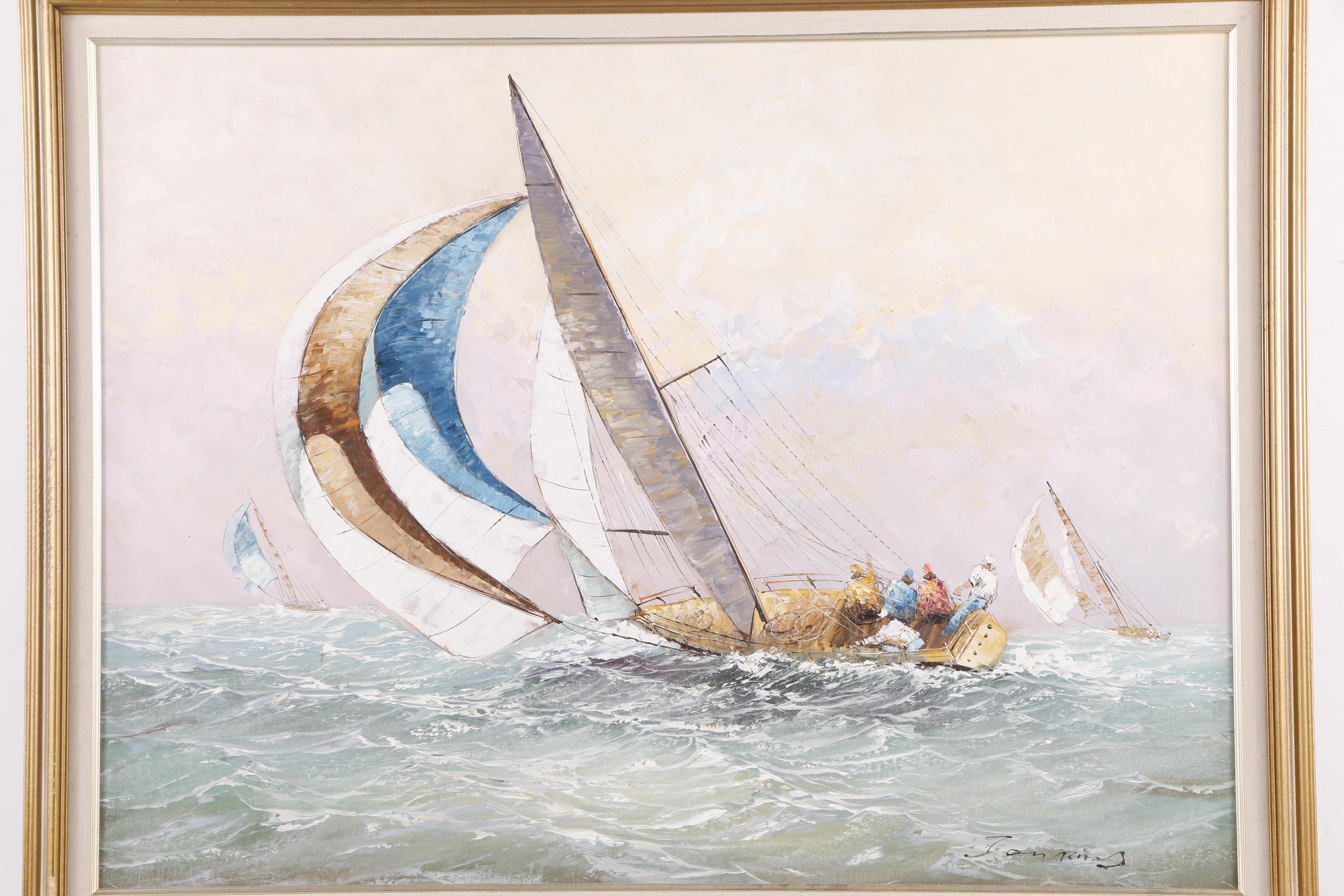Jenkins Signed Nautical Oil Painting on Canvas