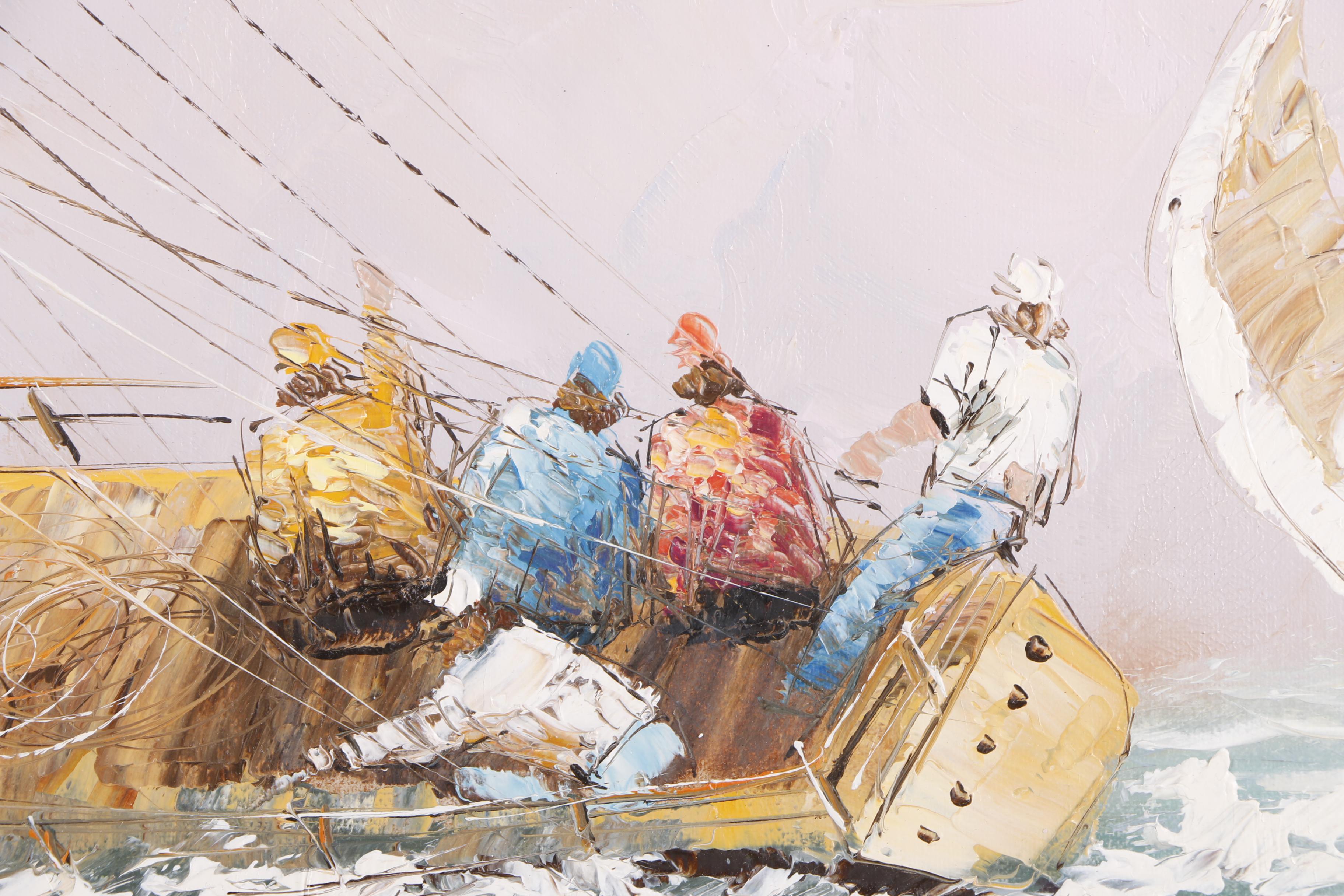 Jenkins Signed Nautical Oil Painting on Canvas