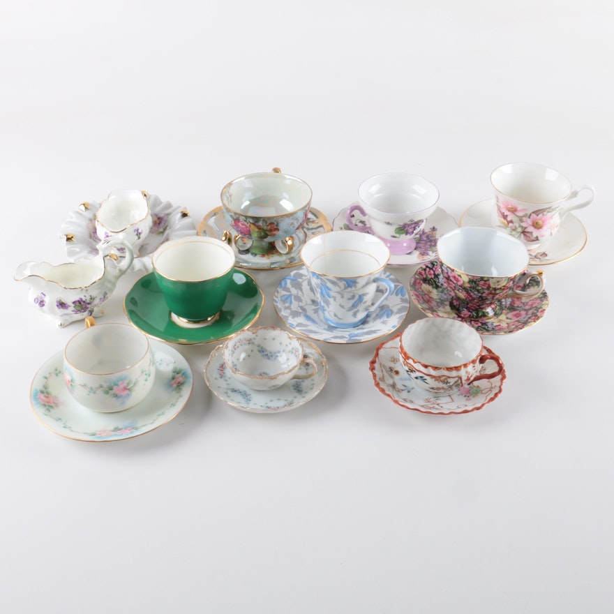 Vintage Porcelain Teacups and Saucers Including Chintz