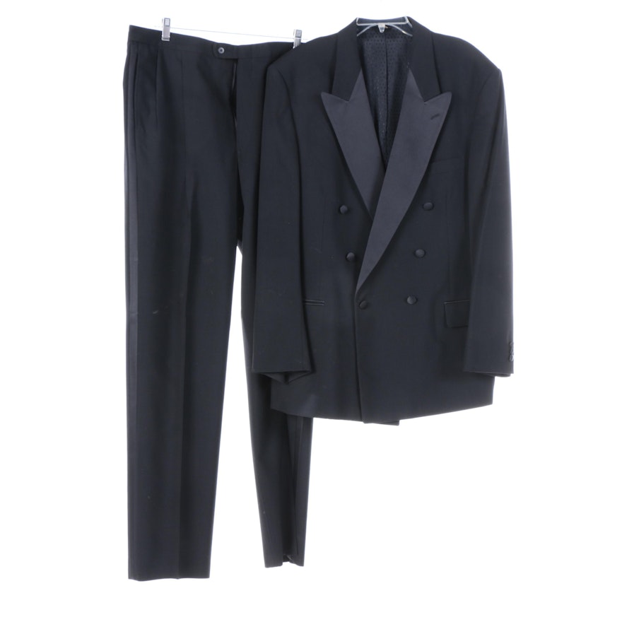 Men's Bachrach Black Wool Double-Breasted Tuxedo Coat and Pants