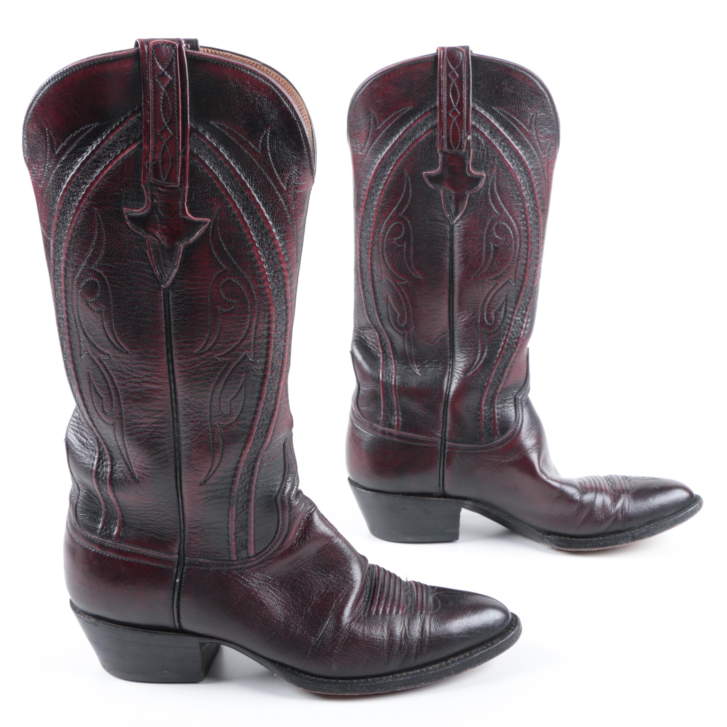 Vintage Lucchese Black Cherry Goat Leather Western Boots