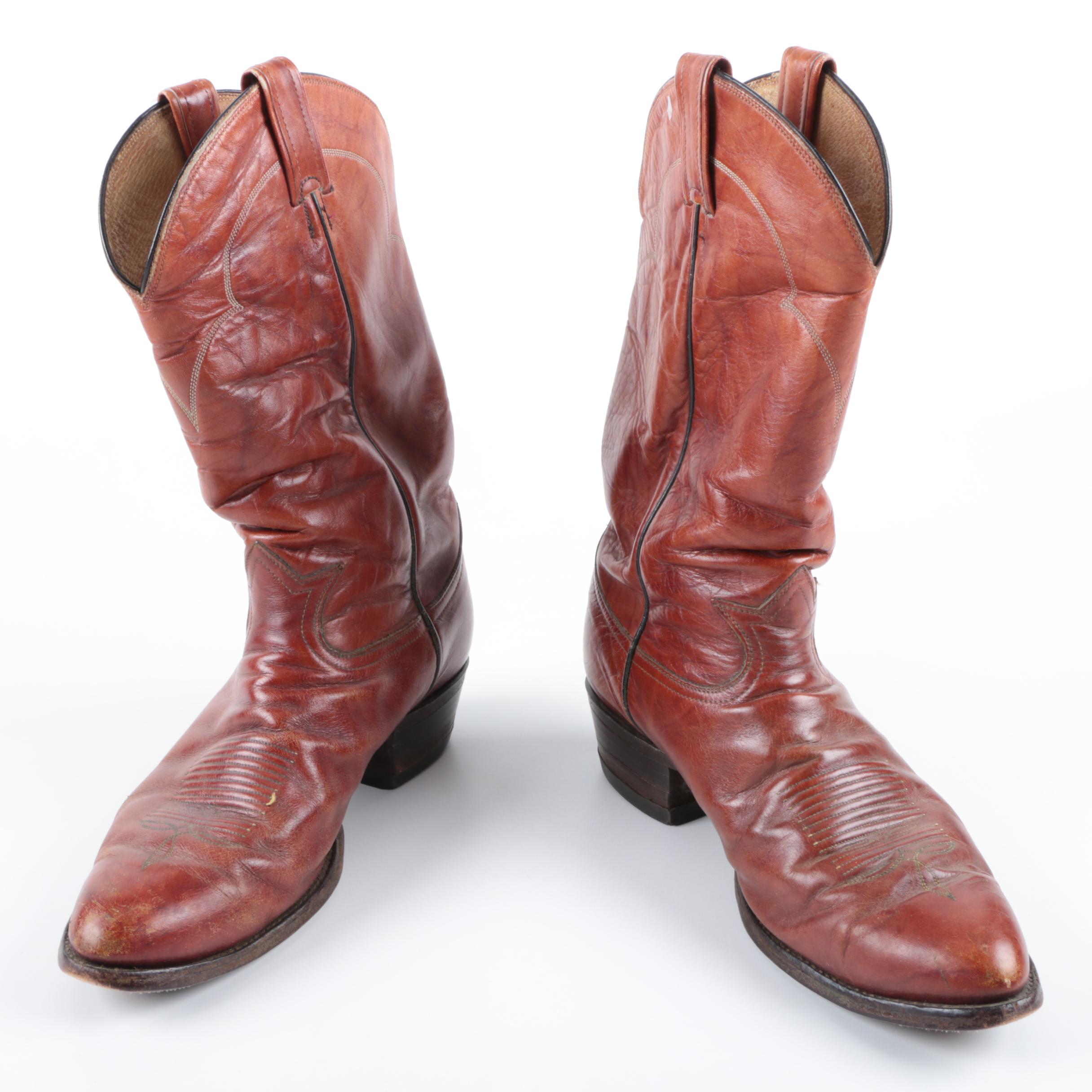 Men's Tony Lama of El Paso, Texas Leather Cowboy Boots in Amber Brown