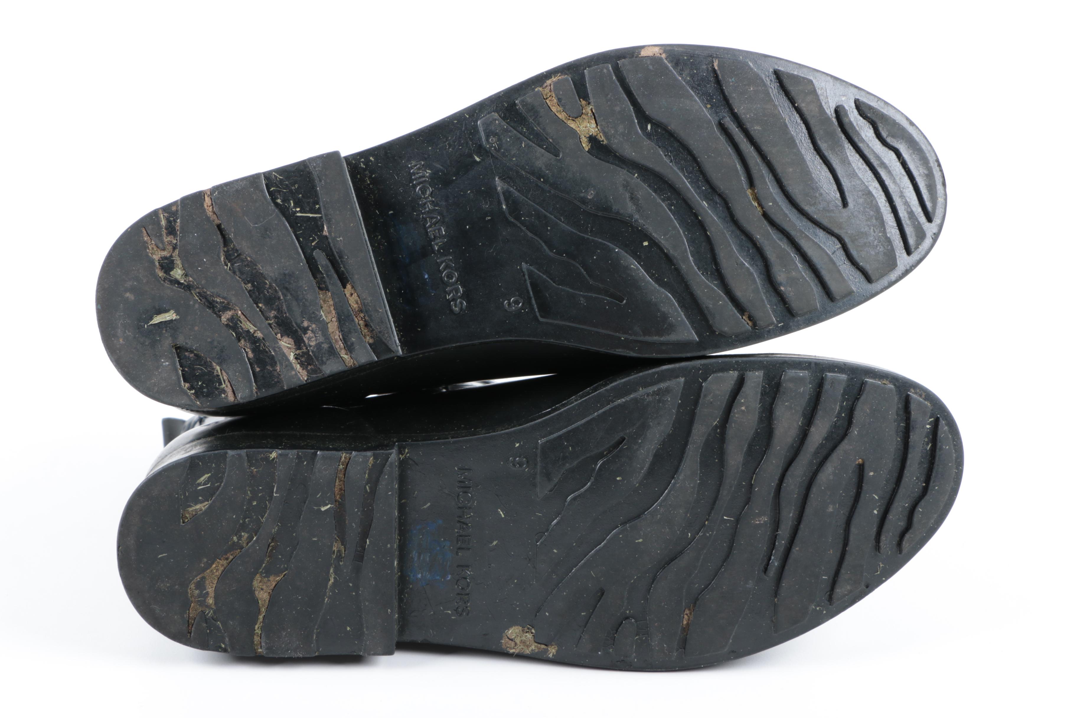 Michael Michael Kors Black Leather Tall Boots and Black Rain Booties