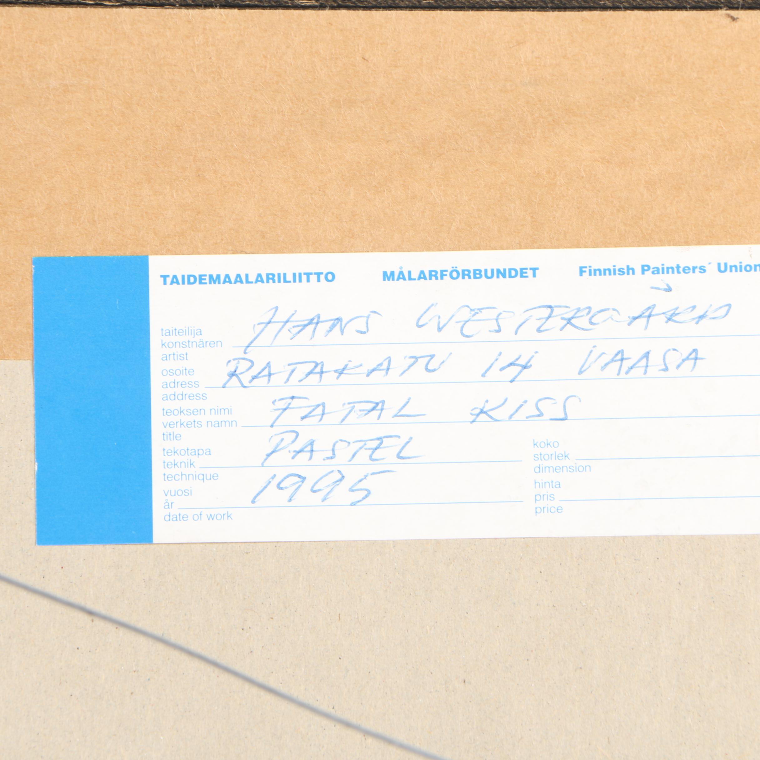 Hans Westergard Pastel Drawing "Fatal Kiss"