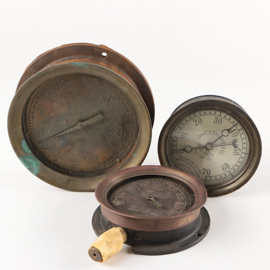 Vintage Altitude and Pressure Gauges, Including Belfield and Lonergan