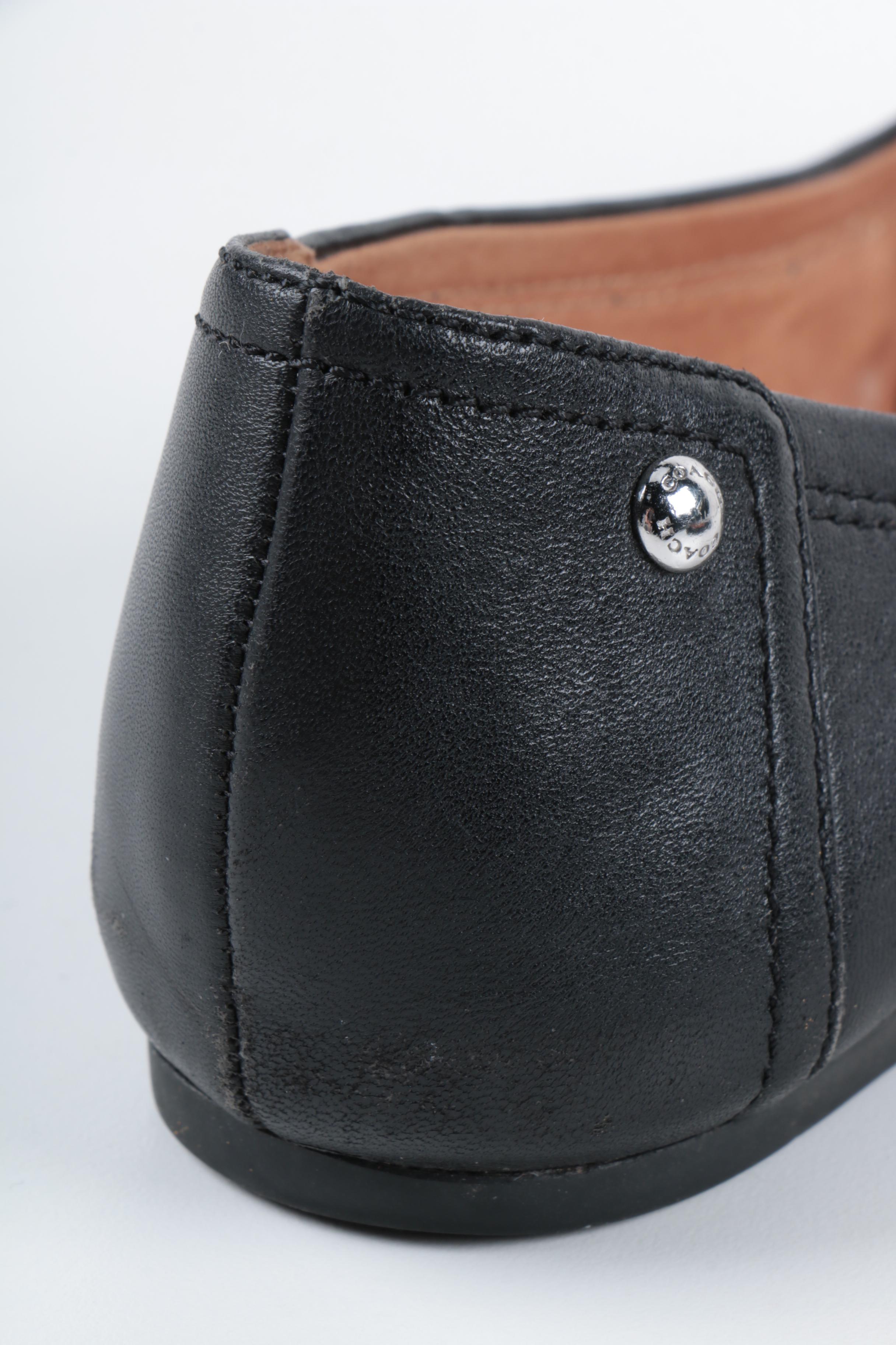 Coach Black Leather Flats with Patent Leather Toe Caps