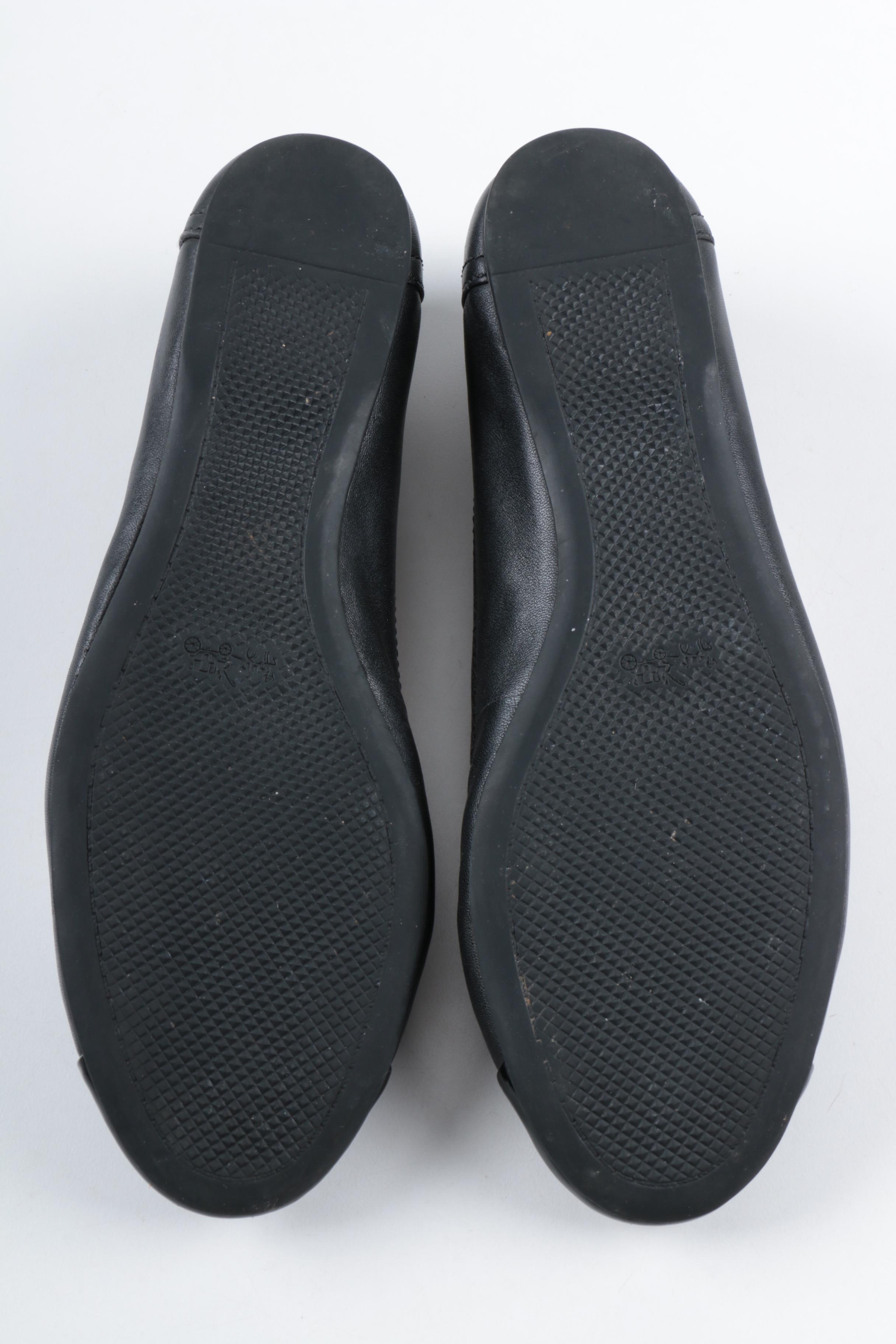 Coach Black Leather Flats with Patent Leather Toe Caps