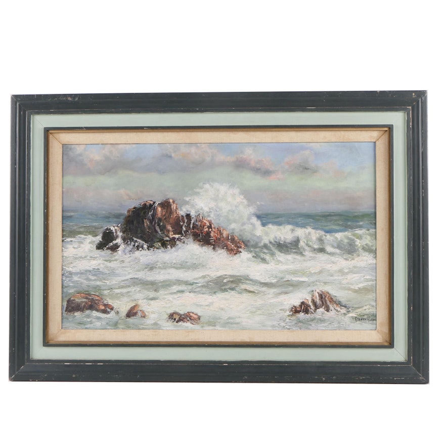 Glenna H. 1964 Oil Painting of Crashing Waves