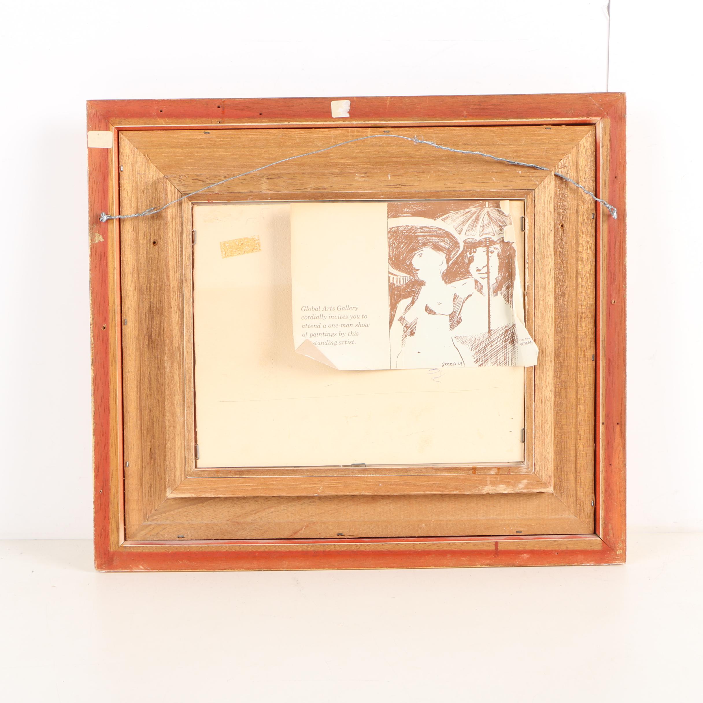 Russell Green Oil Painting of a Figure with an Umbrella