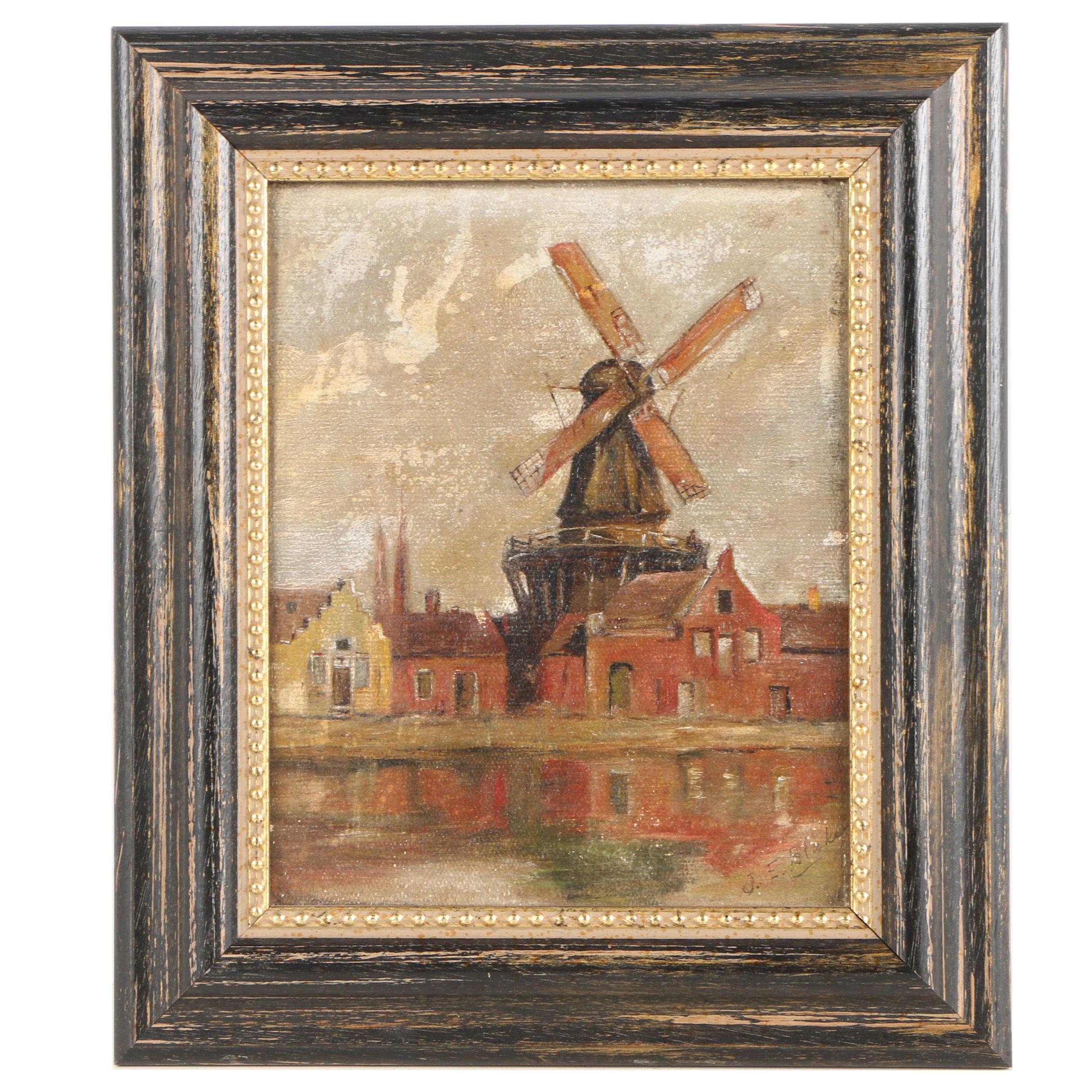 PRIORITY-J.E. Blake Oil Painting of a Windmill