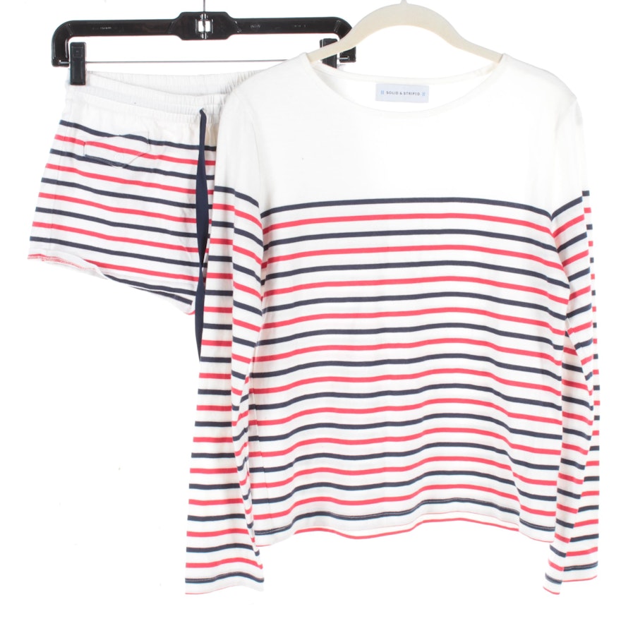 Women's Solid & Striped Red, White and Blue Knit Short Set
