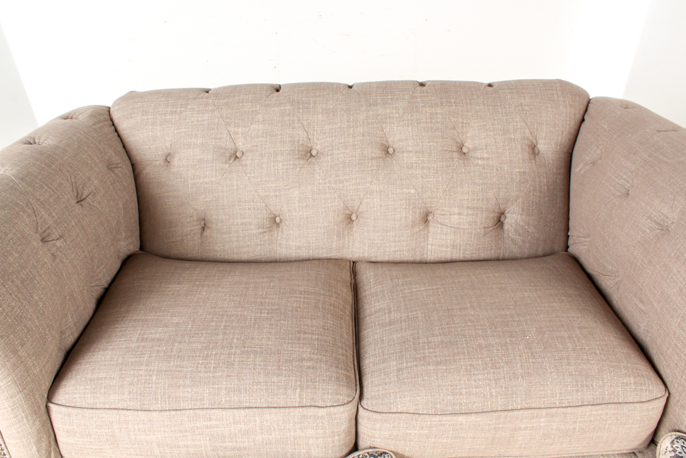 Contemporary Tufted Linen Fabric Love Seat by Ashley Furniture