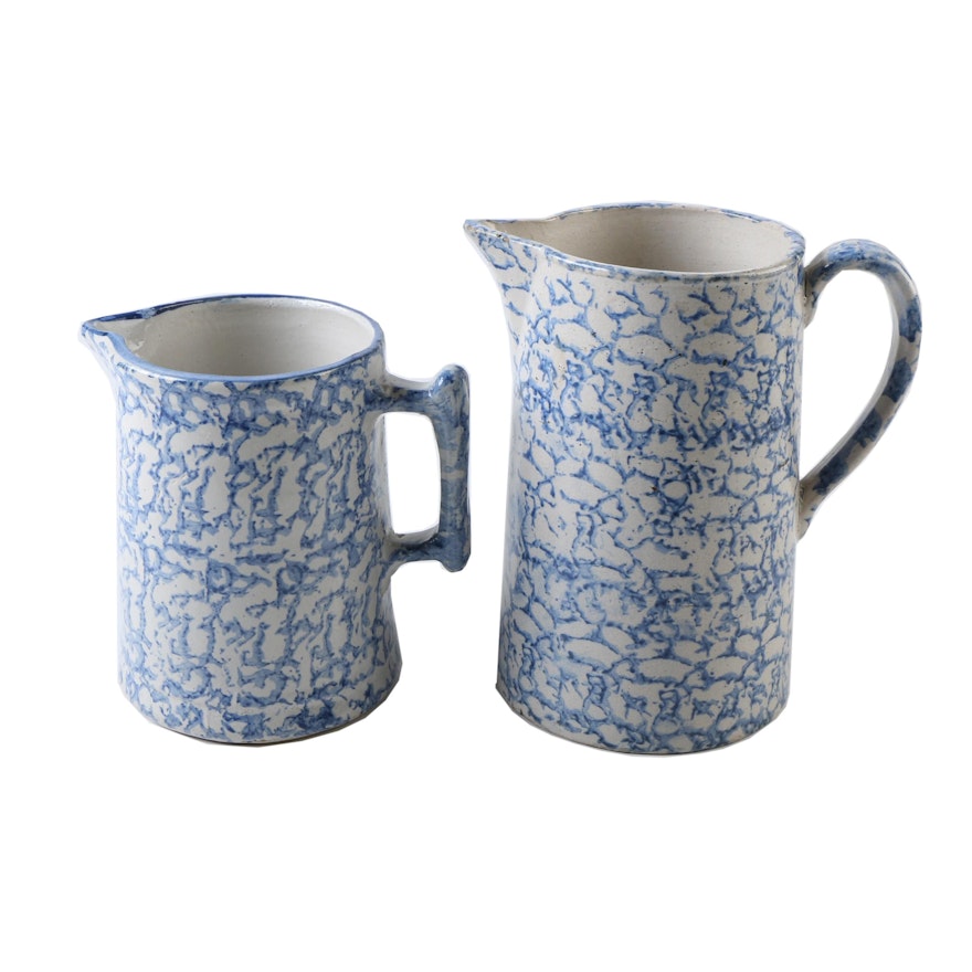 Vintage Stoneware Spongeware Pitchers