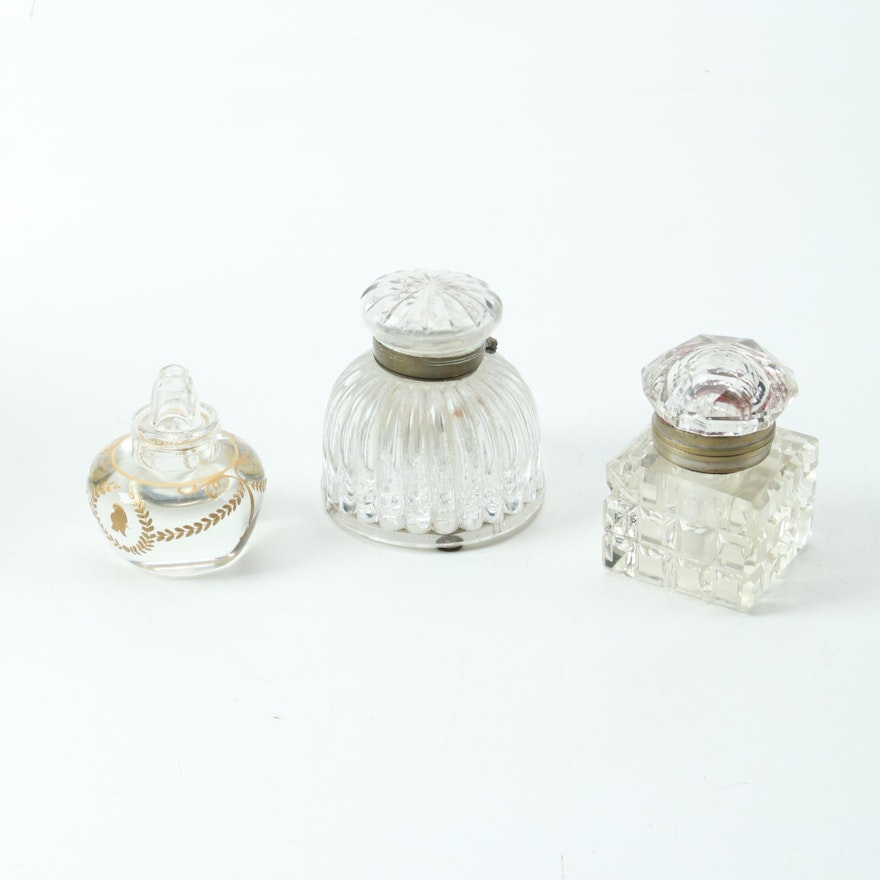 Glass Perfume Bottle and Ink Wells