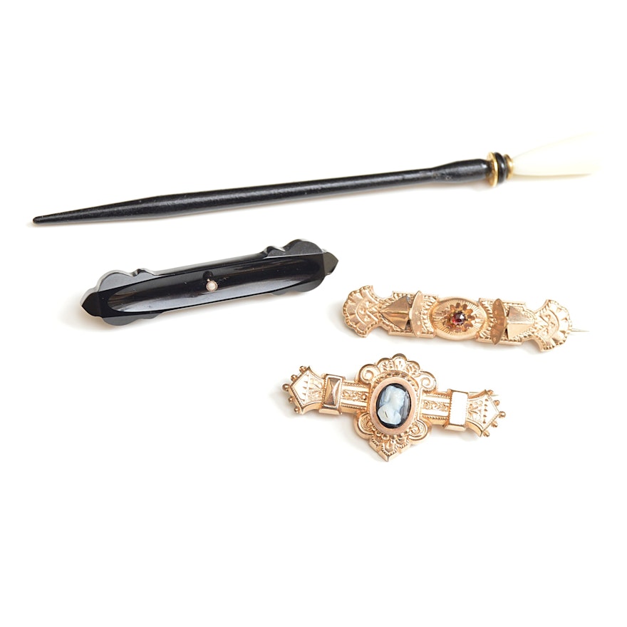 Victorian Brooches and Hair Stick