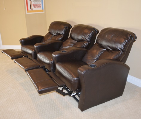 Home Theater Brown Faux Leather Recliners