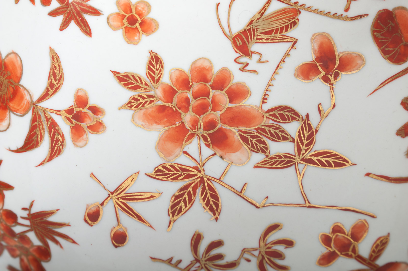 Vintage Y. Y. Japanese Orange and Gilt Floral and Cricket Porcelain Ware Bowl