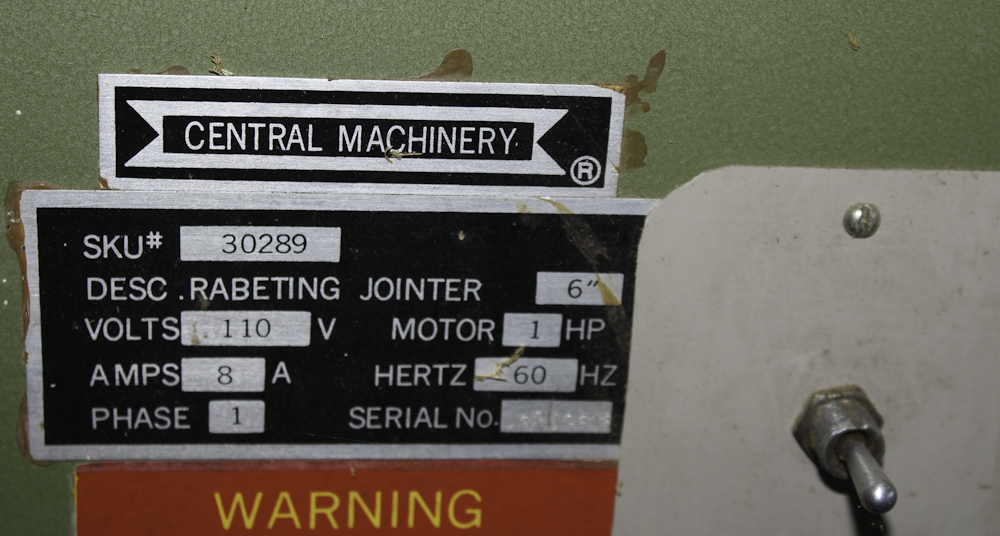 Central Machinery 6" Rabeting Jointer