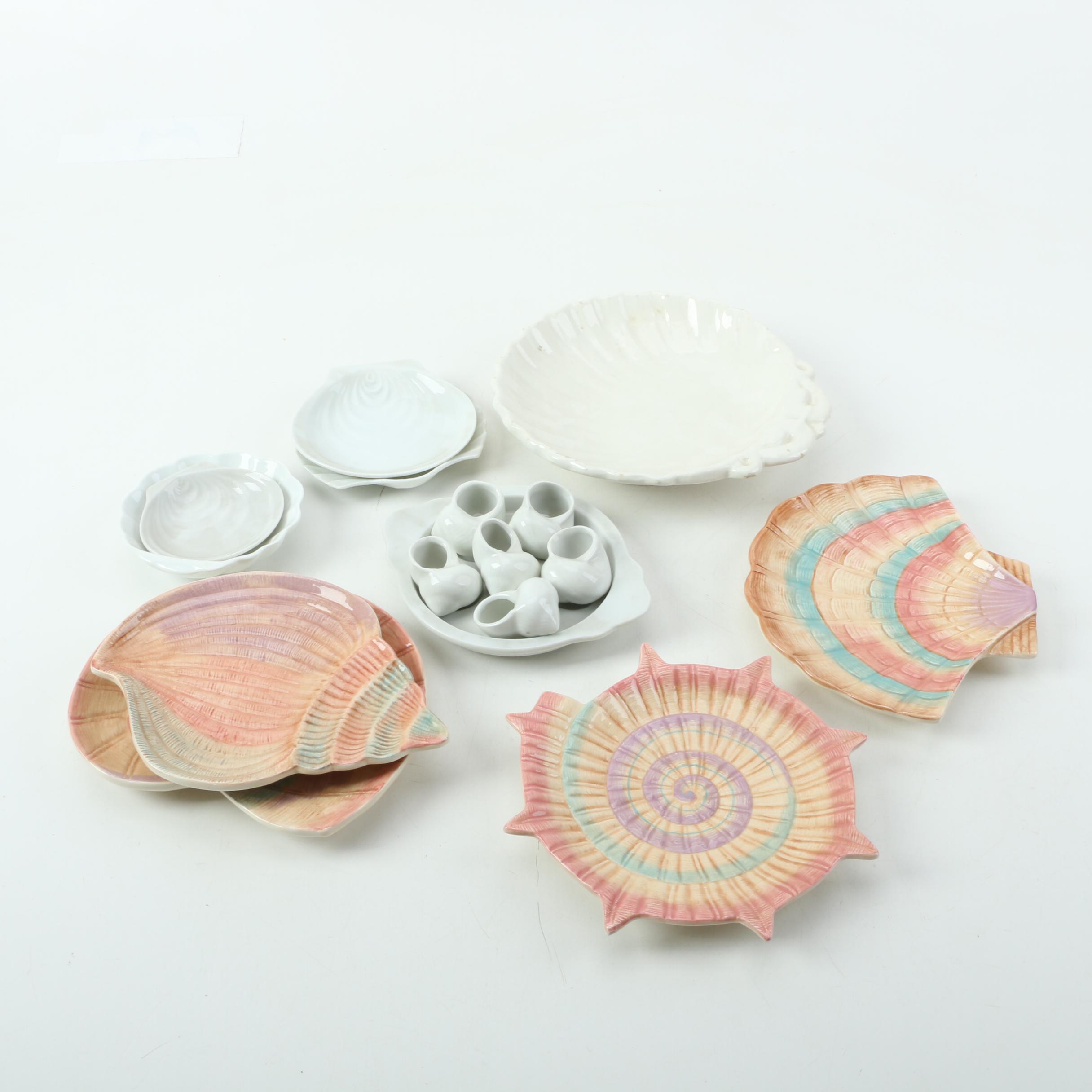 Nautical Seashell Motif Serveware Including Fitz and Floyd "Caribbean"'