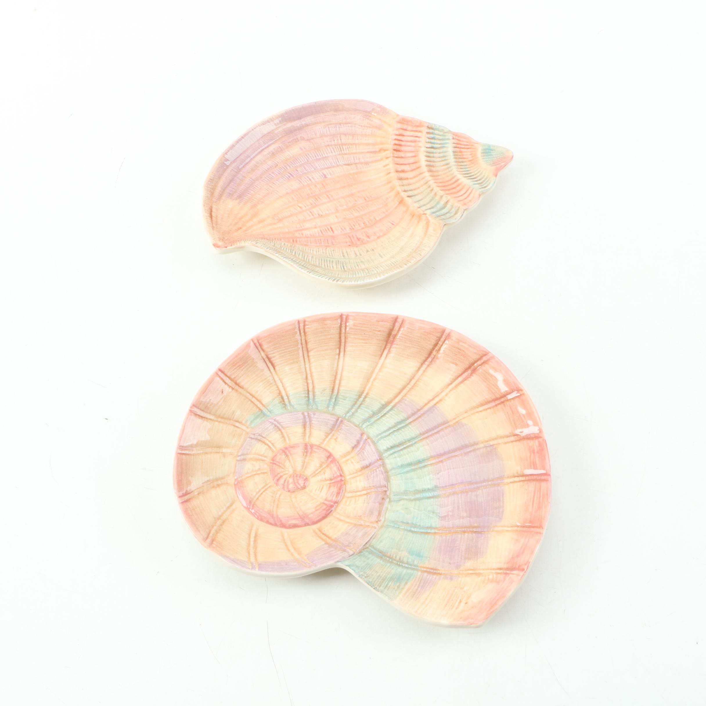 Nautical Seashell Motif Serveware Including Fitz and Floyd "Caribbean"'