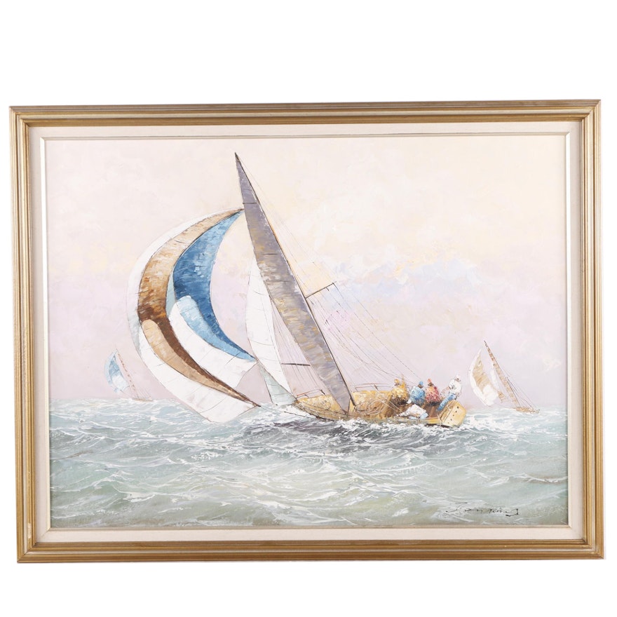 Jenkins Signed Nautical Oil Painting on Canvas