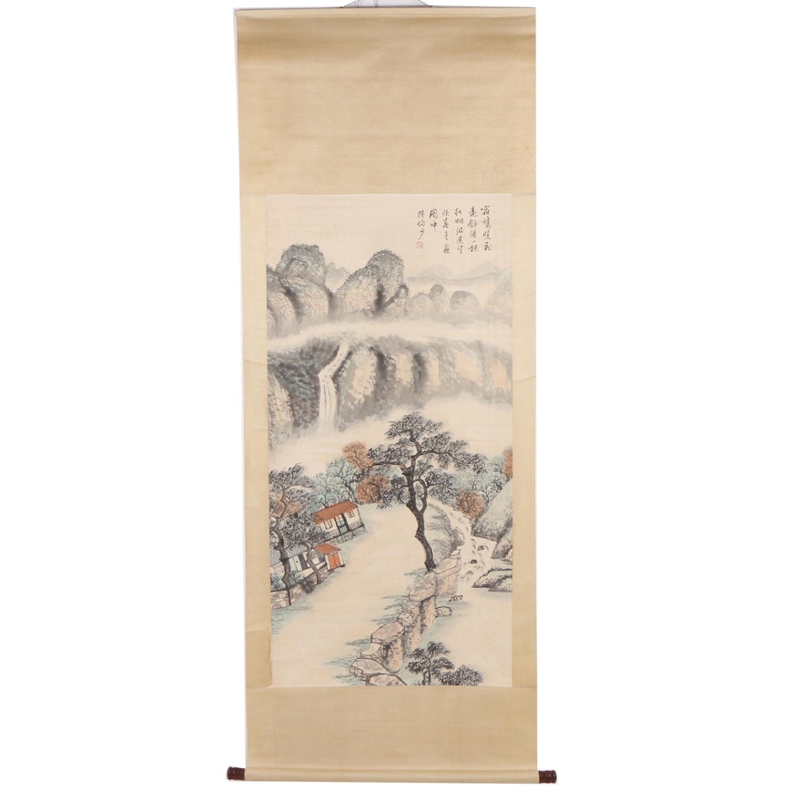 Chinese Gouache and Ink Hanging Scroll