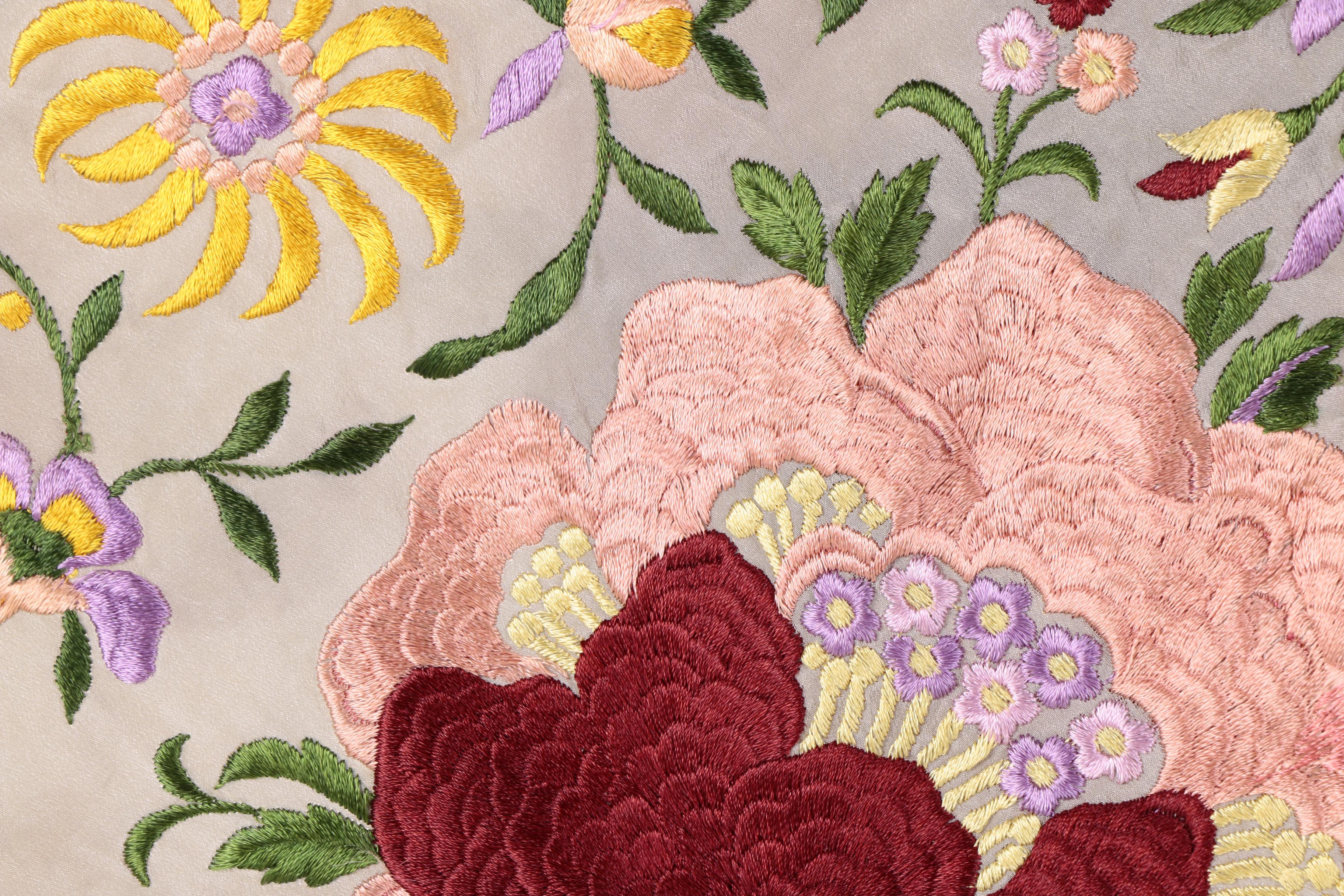 Vintage Lavishly Embroidered Silk Piano Shawls with Hand Knotted Fringe