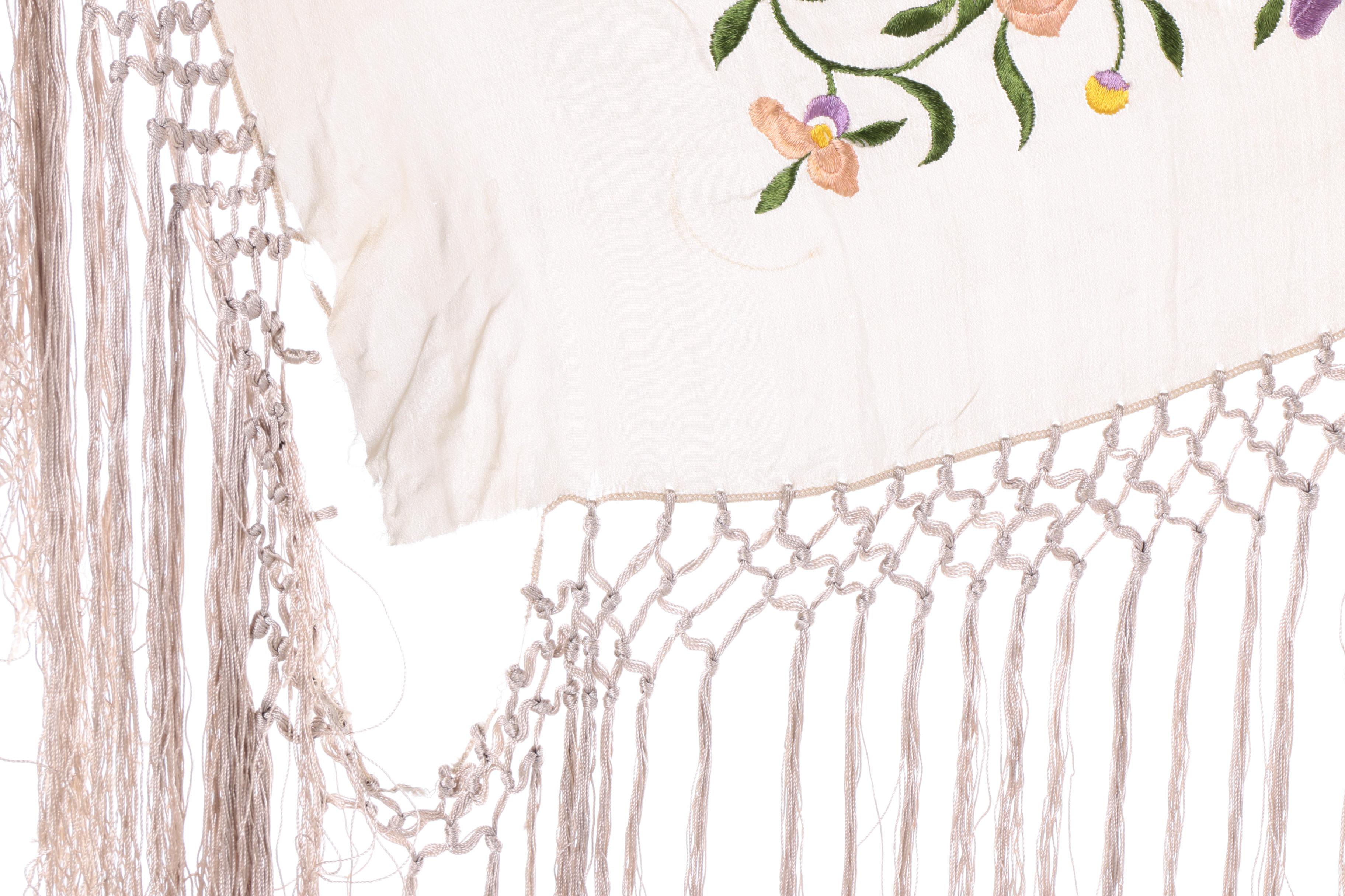 Vintage Lavishly Embroidered Silk Piano Shawls with Hand Knotted Fringe