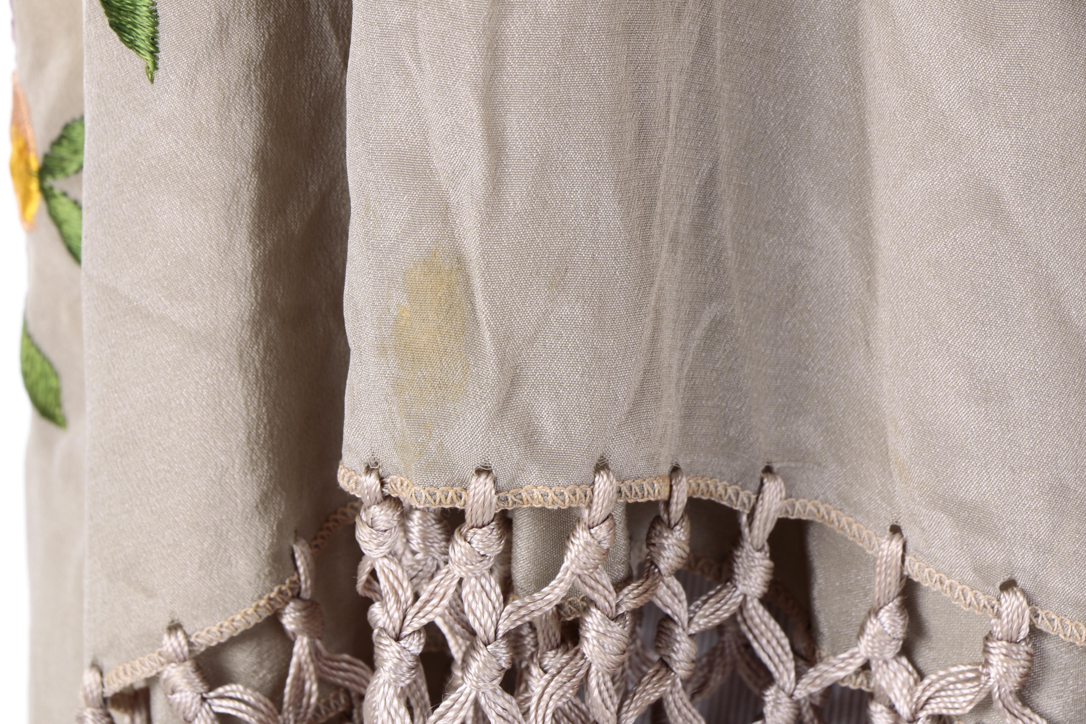 Vintage Lavishly Embroidered Silk Piano Shawls with Hand Knotted Fringe