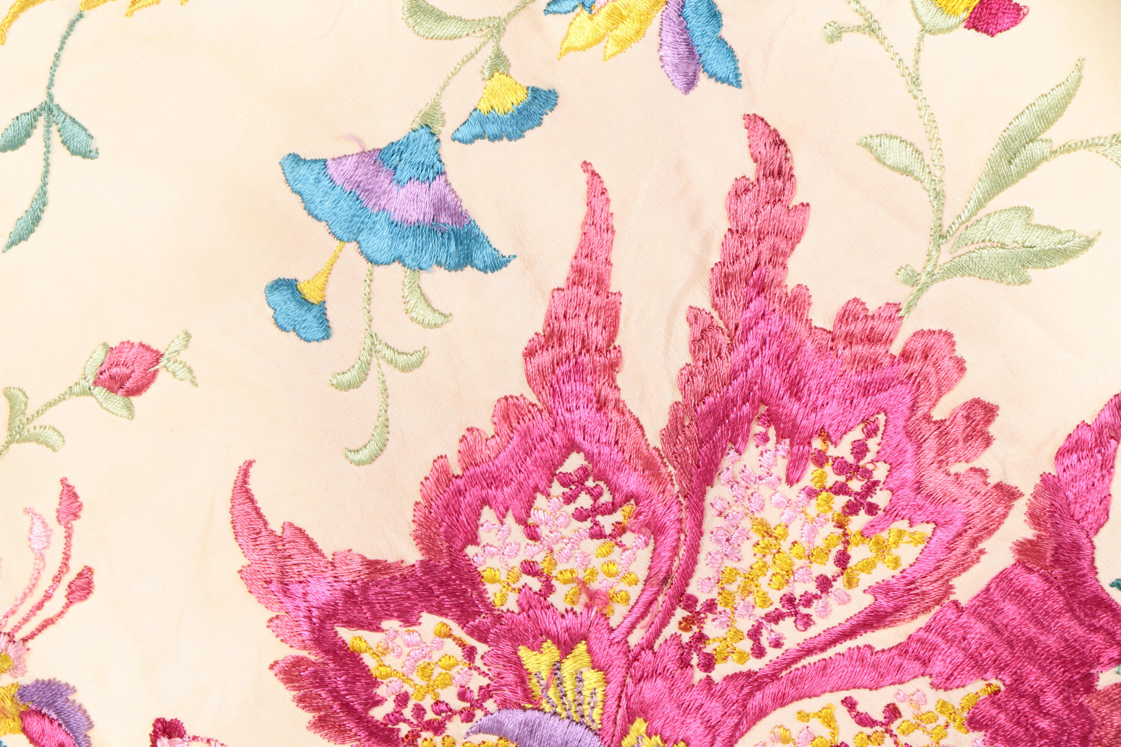 Vintage Lavishly Embroidered Silk Piano Shawls with Hand Knotted Fringe