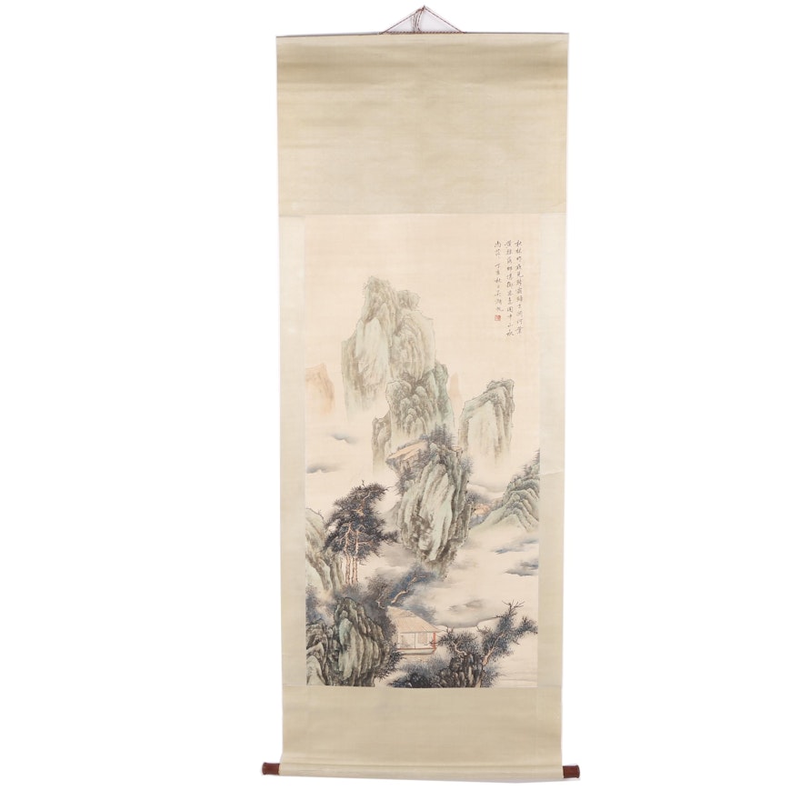 Chinese Landscape Painting on Hanging Scroll