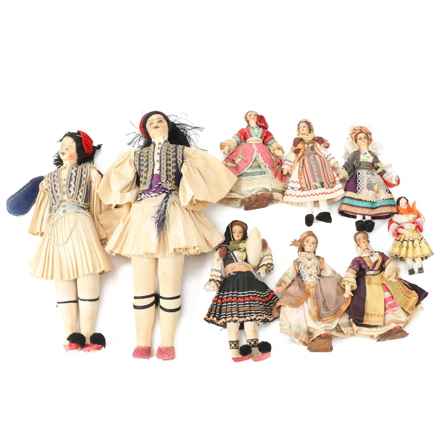 Romanian Cloth and Wood Folk Art Dolls