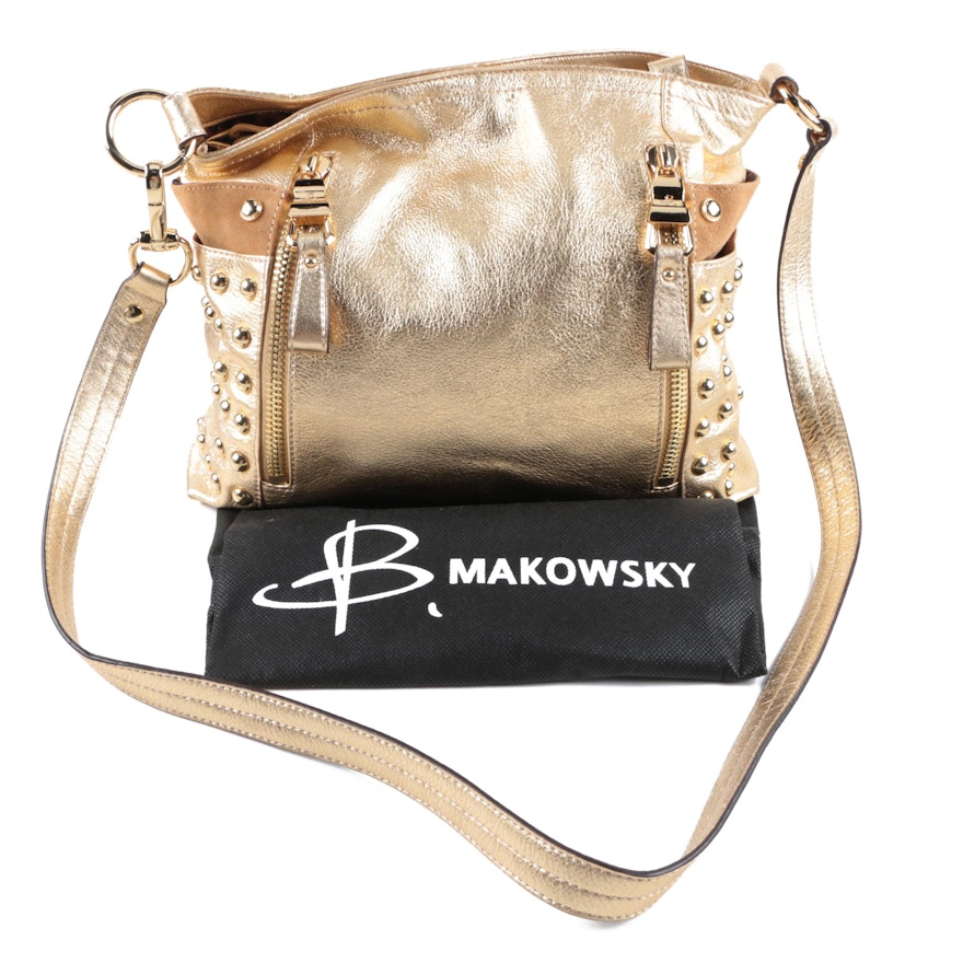 B. Makowsky Metallic Gold Leather Satchel