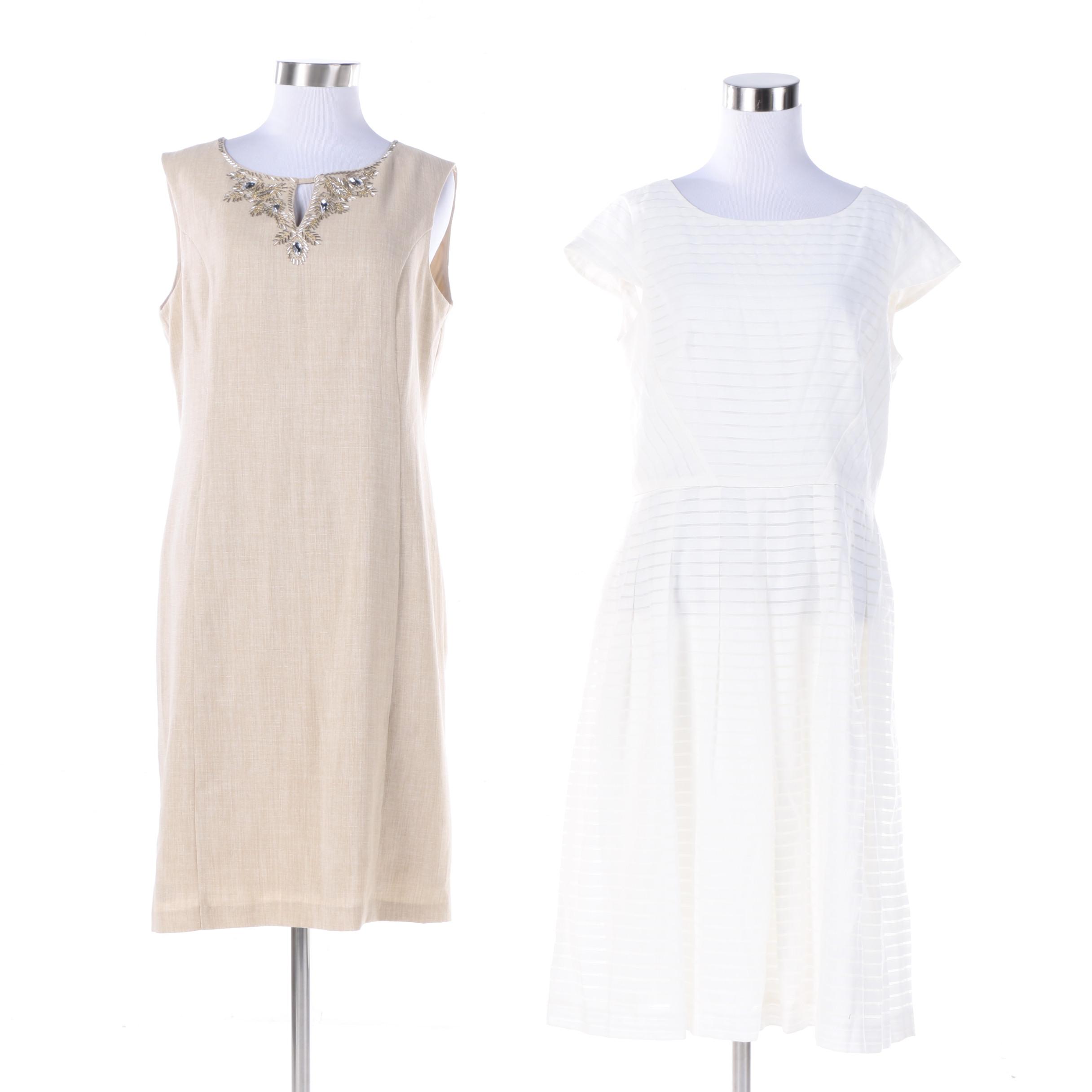 Ellen Tracy Beige Sheath Dress and Anne Klein White Fit and Flare Dress