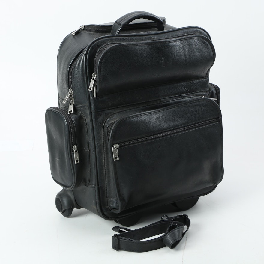 Frye Black Leather Rolling Backpack Carry-On Bag
