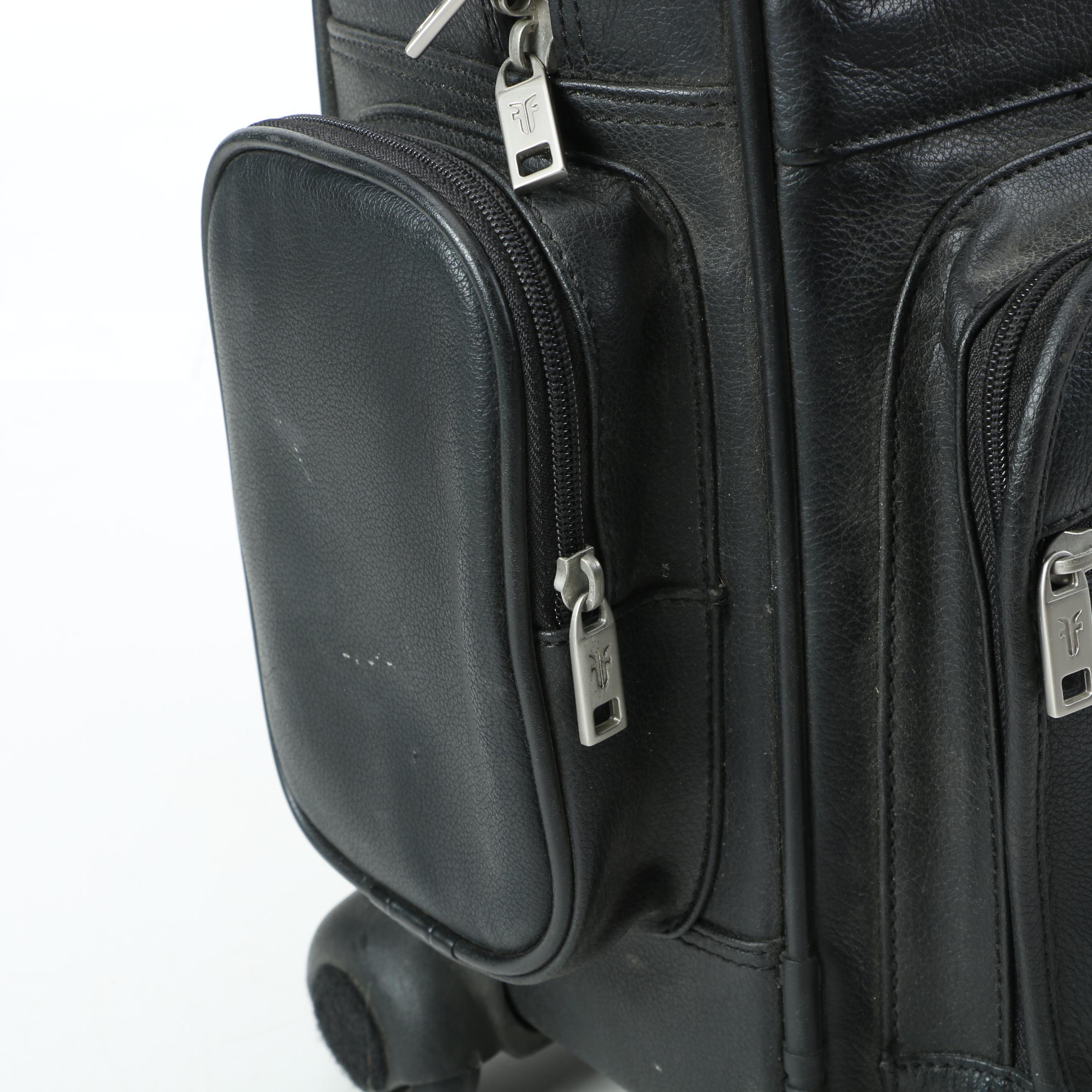 Frye Black Leather Rolling Backpack Carry-On Bag