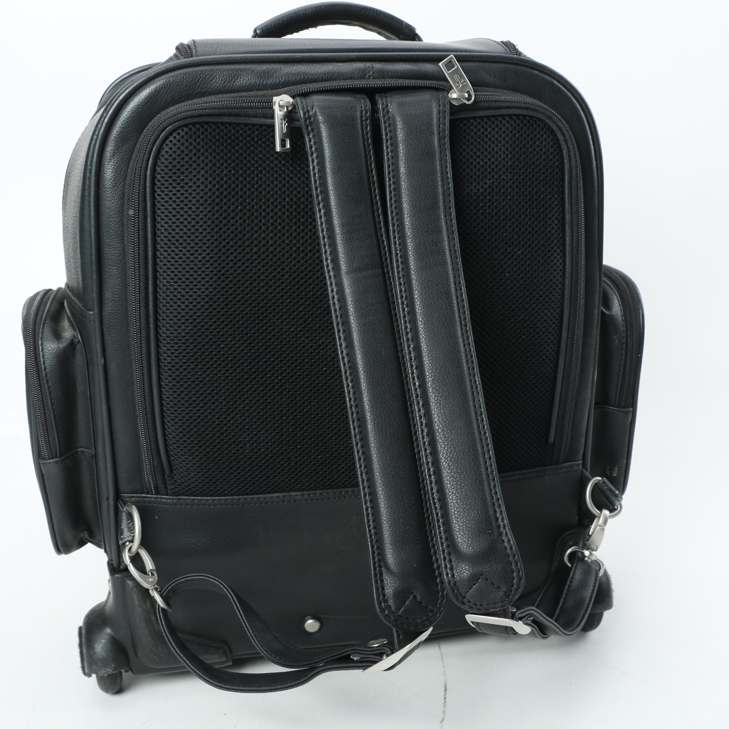 Frye Black Leather Rolling Backpack Carry-On Bag