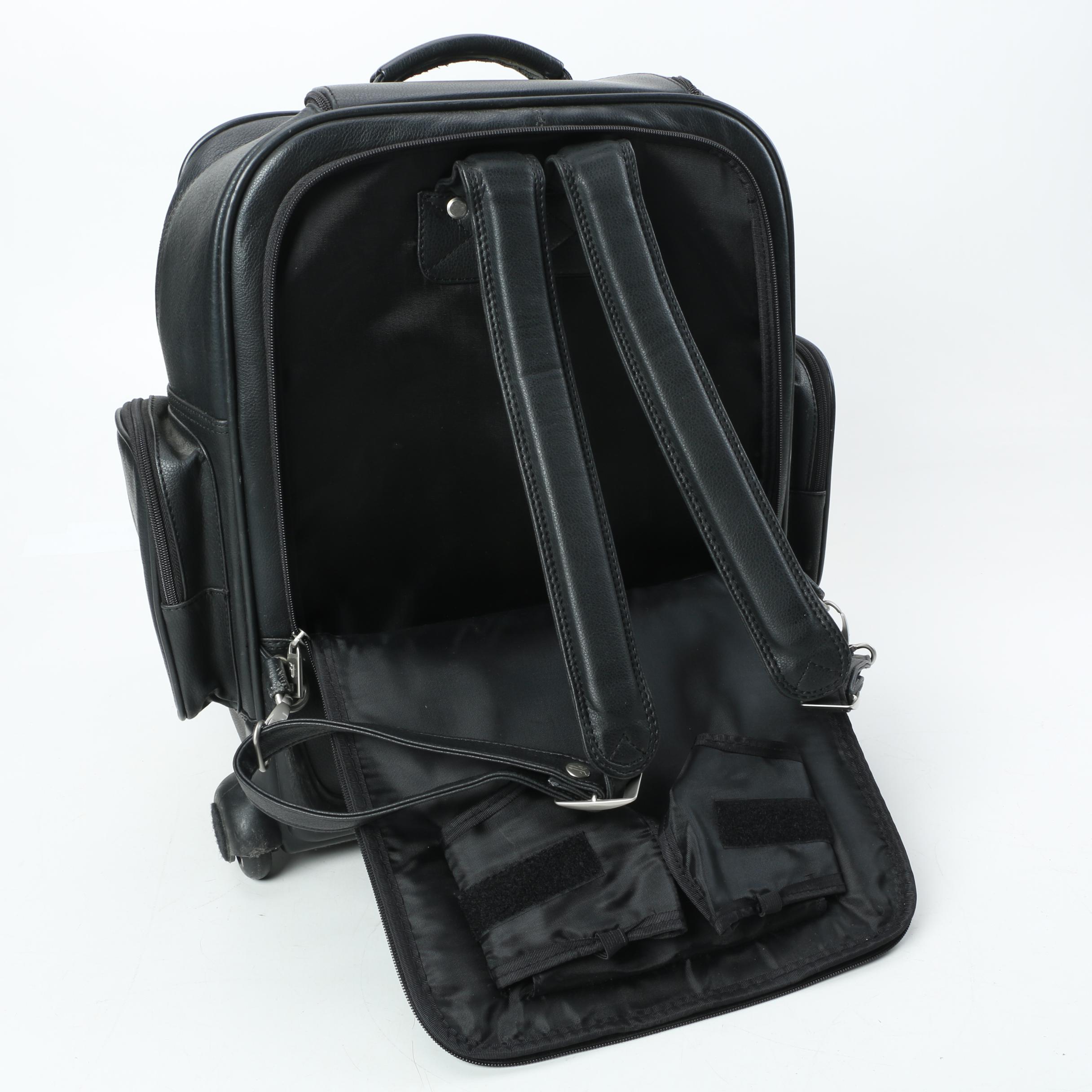 Frye Black Leather Rolling Backpack Carry-On Bag