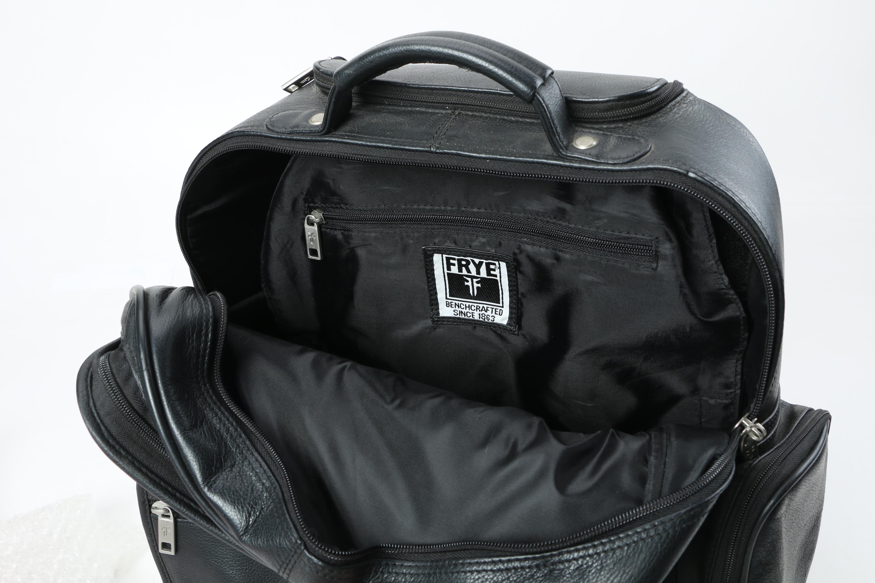 Frye Black Leather Rolling Backpack Carry-On Bag