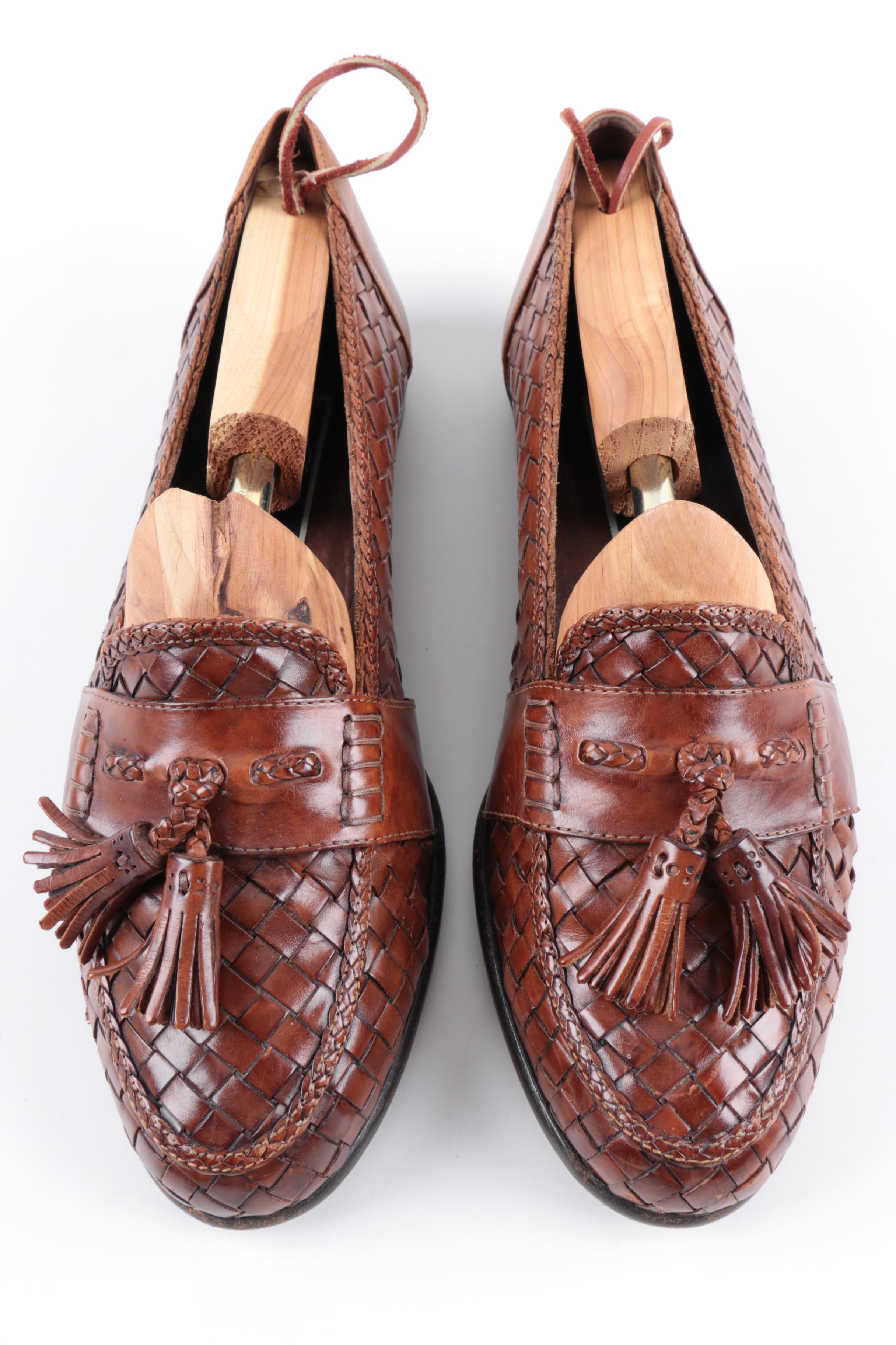 Men's Bragano by Cole Haan Brown Woven Leather Loafers