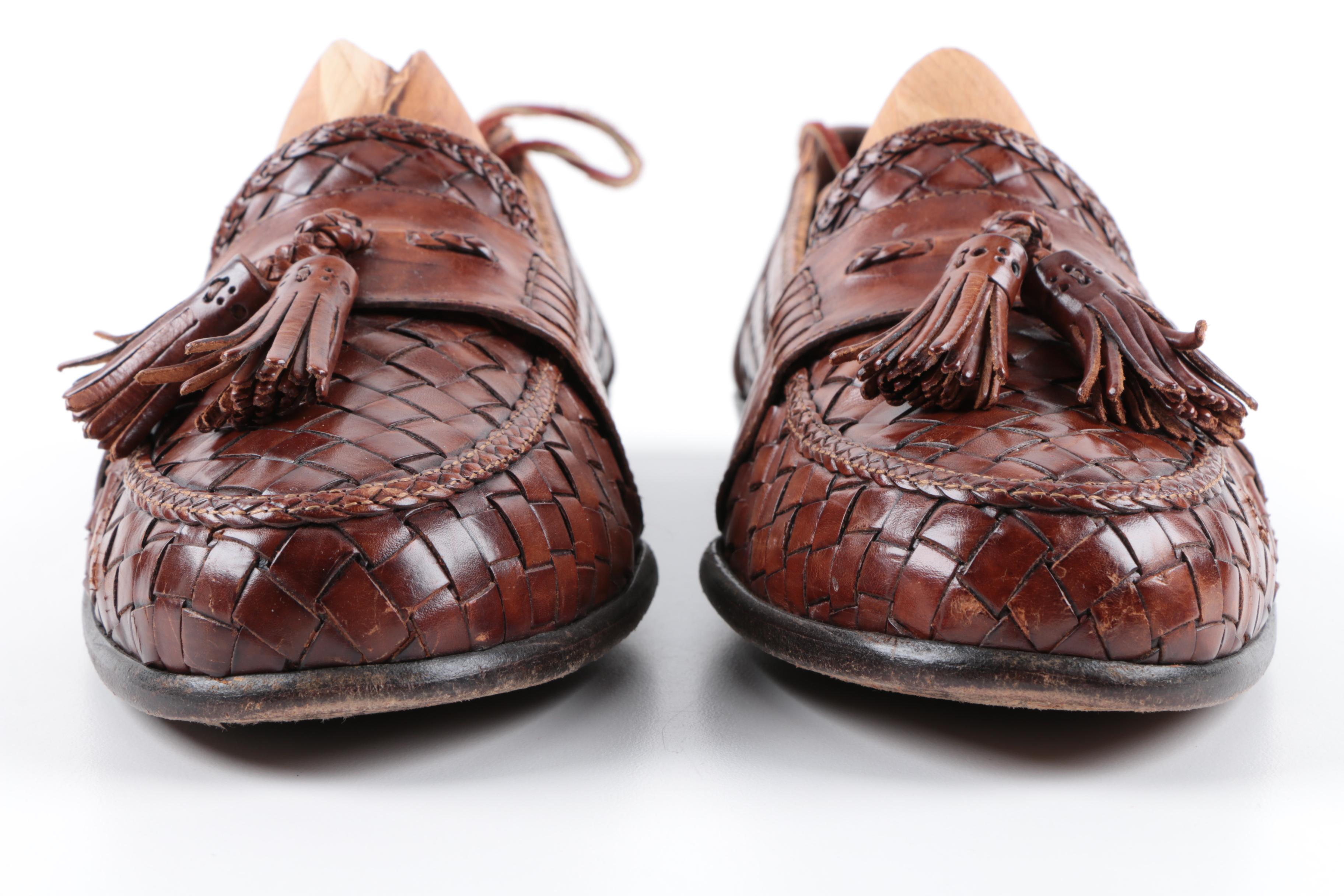Men's Bragano by Cole Haan Brown Woven Leather Loafers