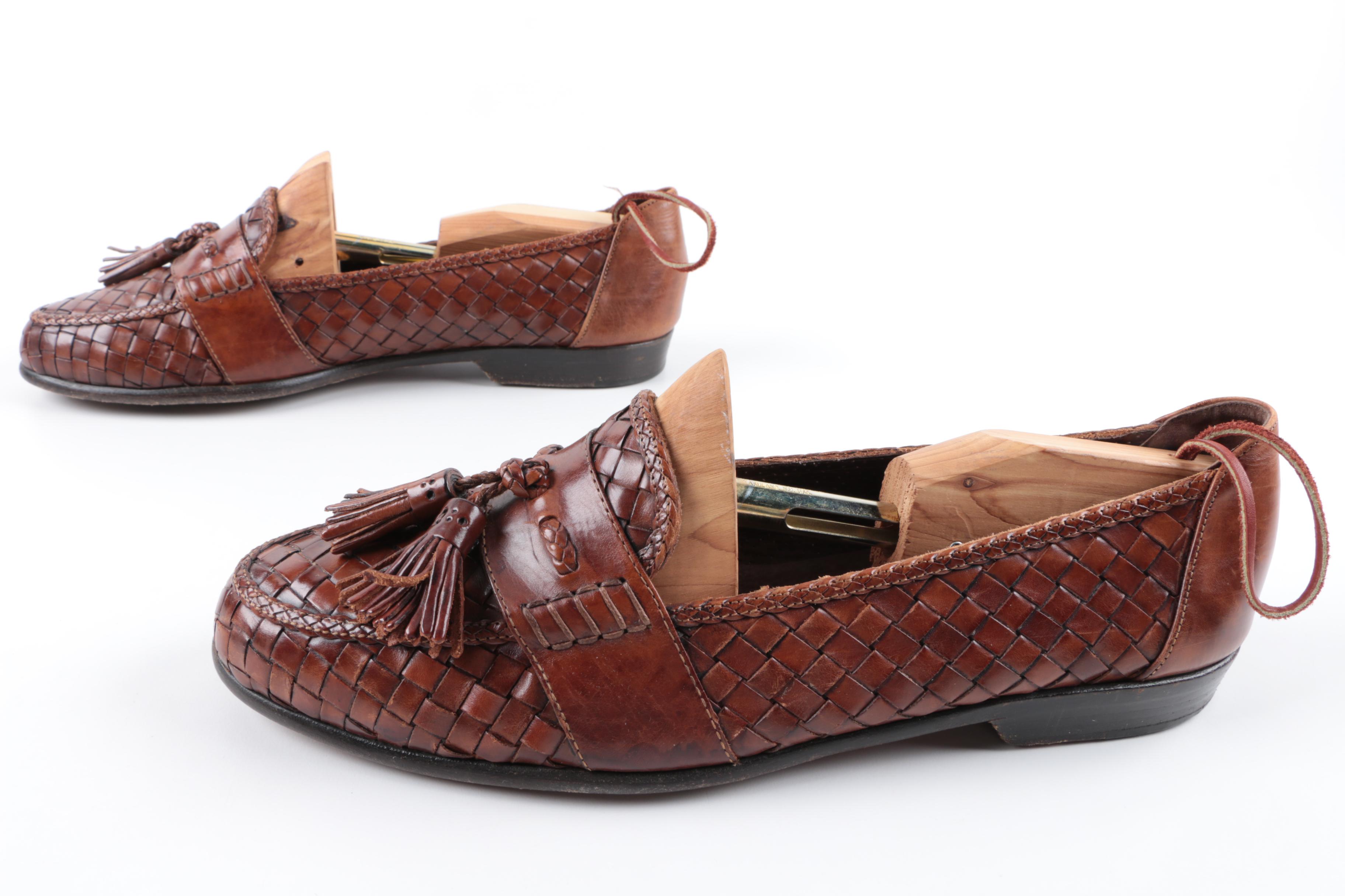 Men's Bragano by Cole Haan Brown Woven Leather Loafers