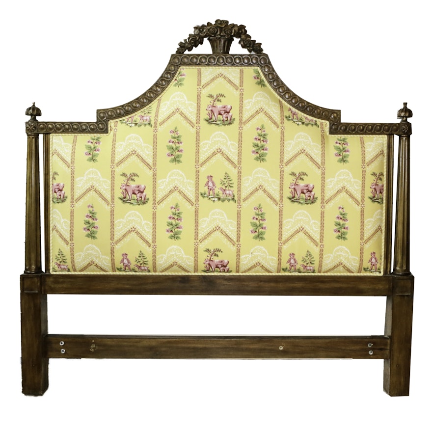 Louis XVI-Style Carved and Upholstered Full-Size Headboard