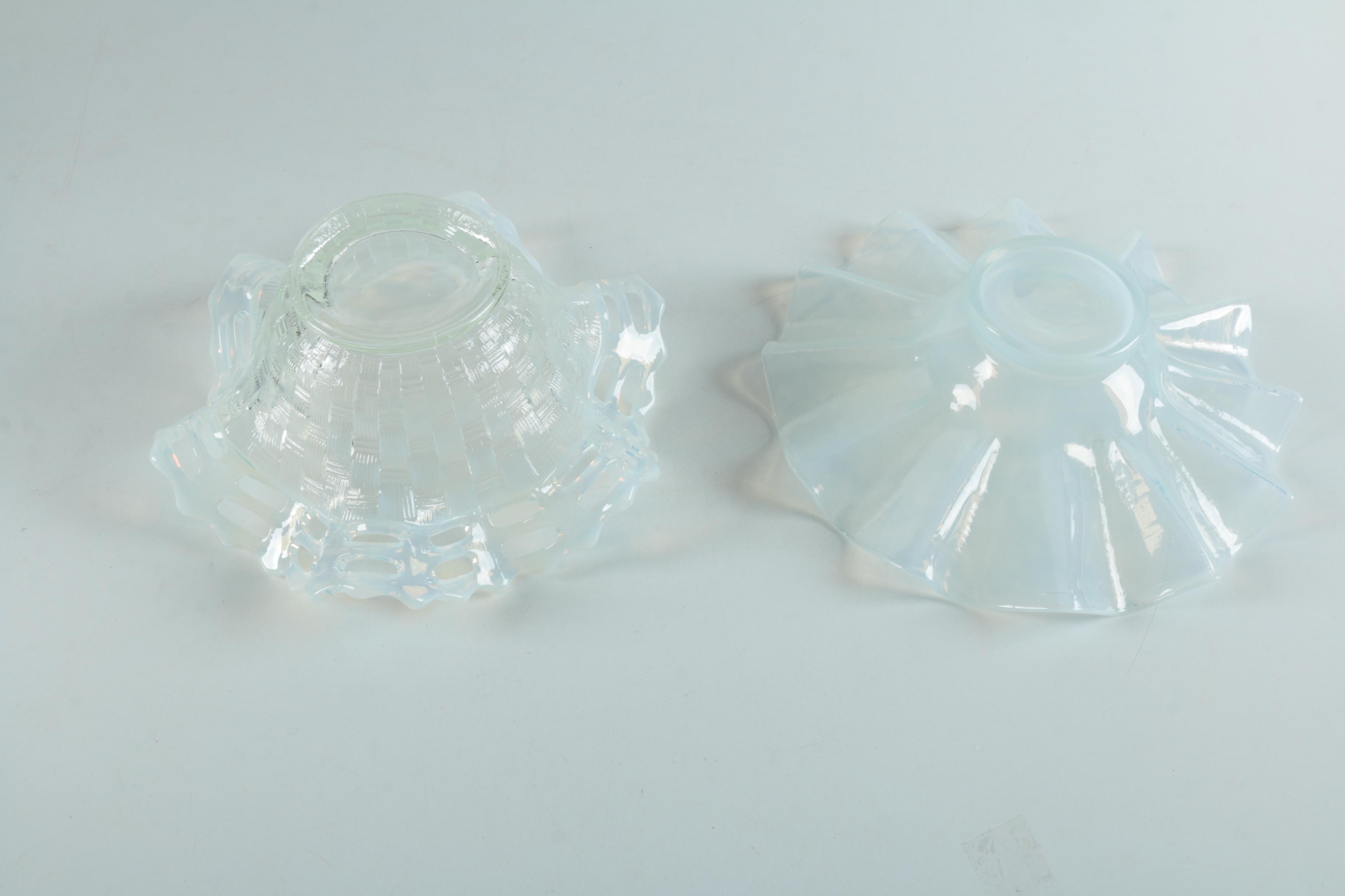 Depression Glass Opalescent Bowls Including Fenton "Basketweave" Bowl