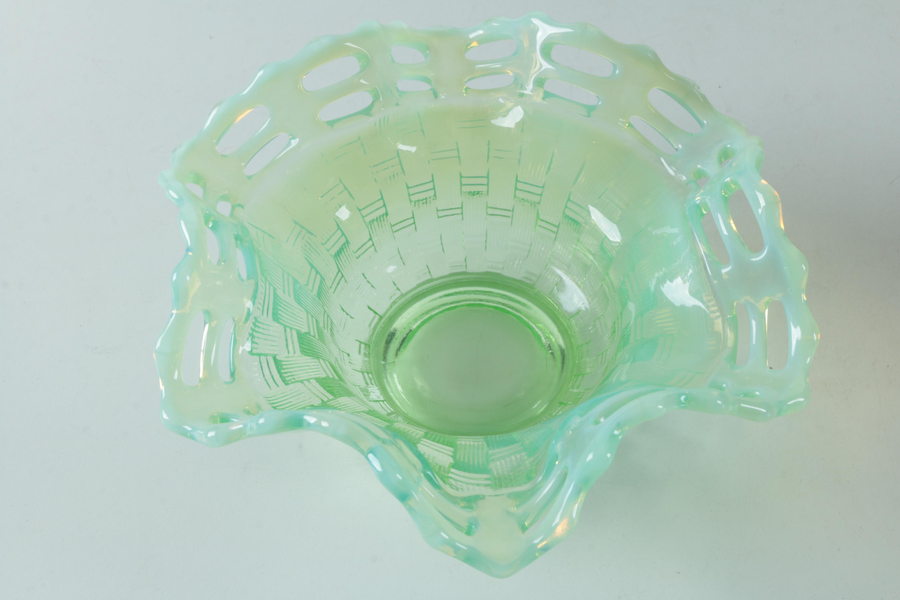 Depression Glass Opalescent Bowls Including Fenton "Basketweave" Bowl