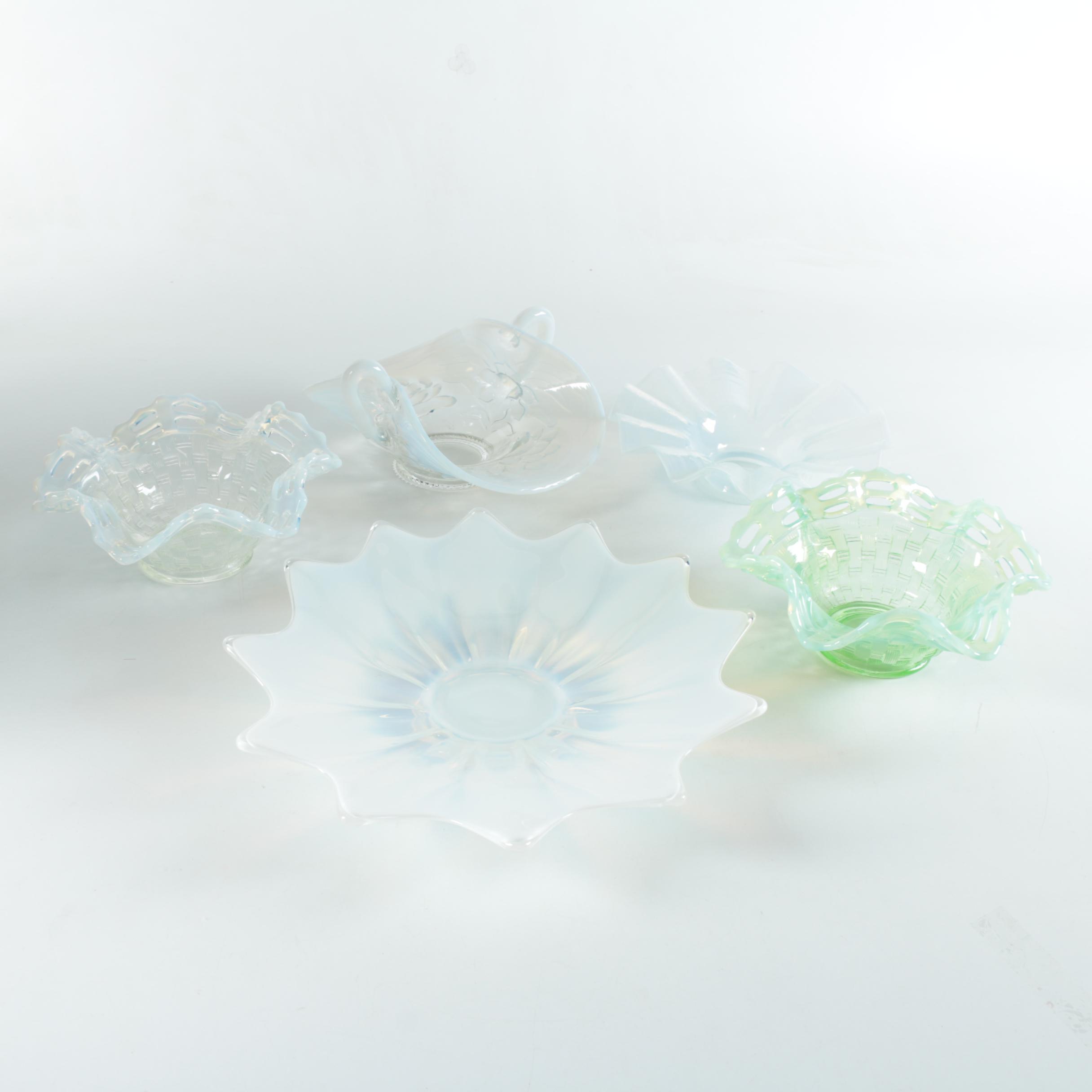 Depression Glass Opalescent Bowls Including Fenton "Basketweave" Bowl