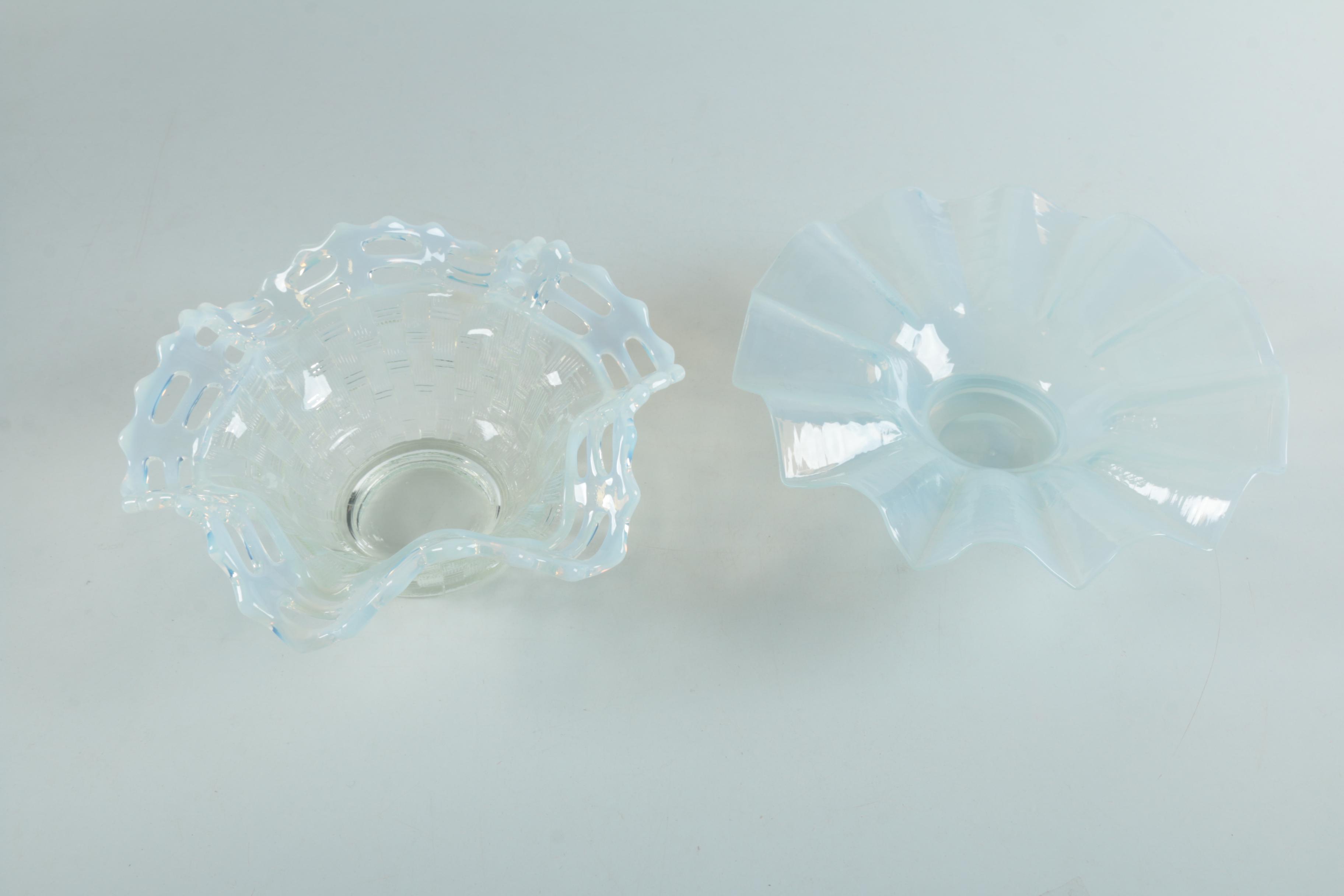 Depression Glass Opalescent Bowls Including Fenton "Basketweave" Bowl