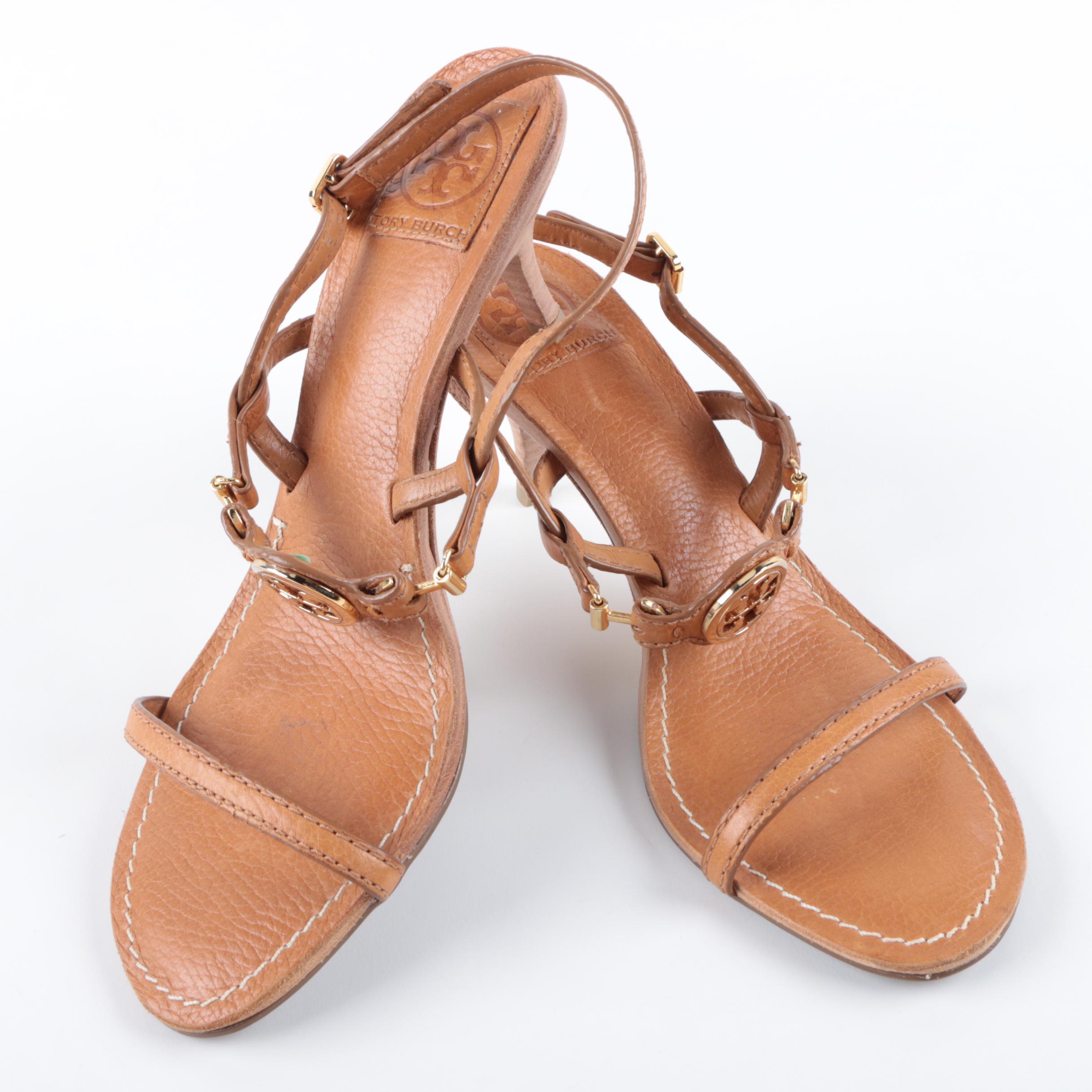Tory Burch Tan Leather Heeled Sandals